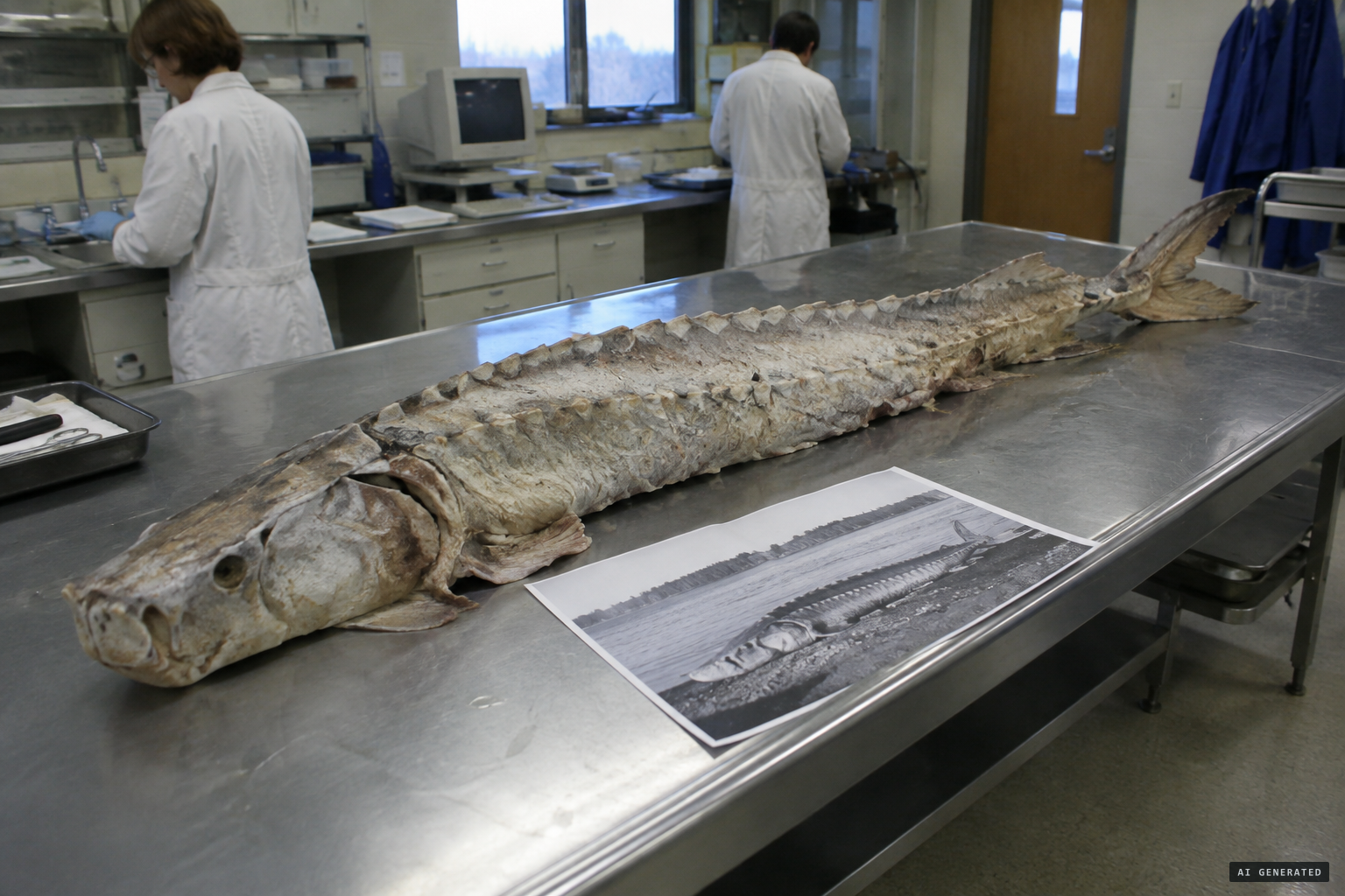 A decomposed white sturgeon, one proposed explanation