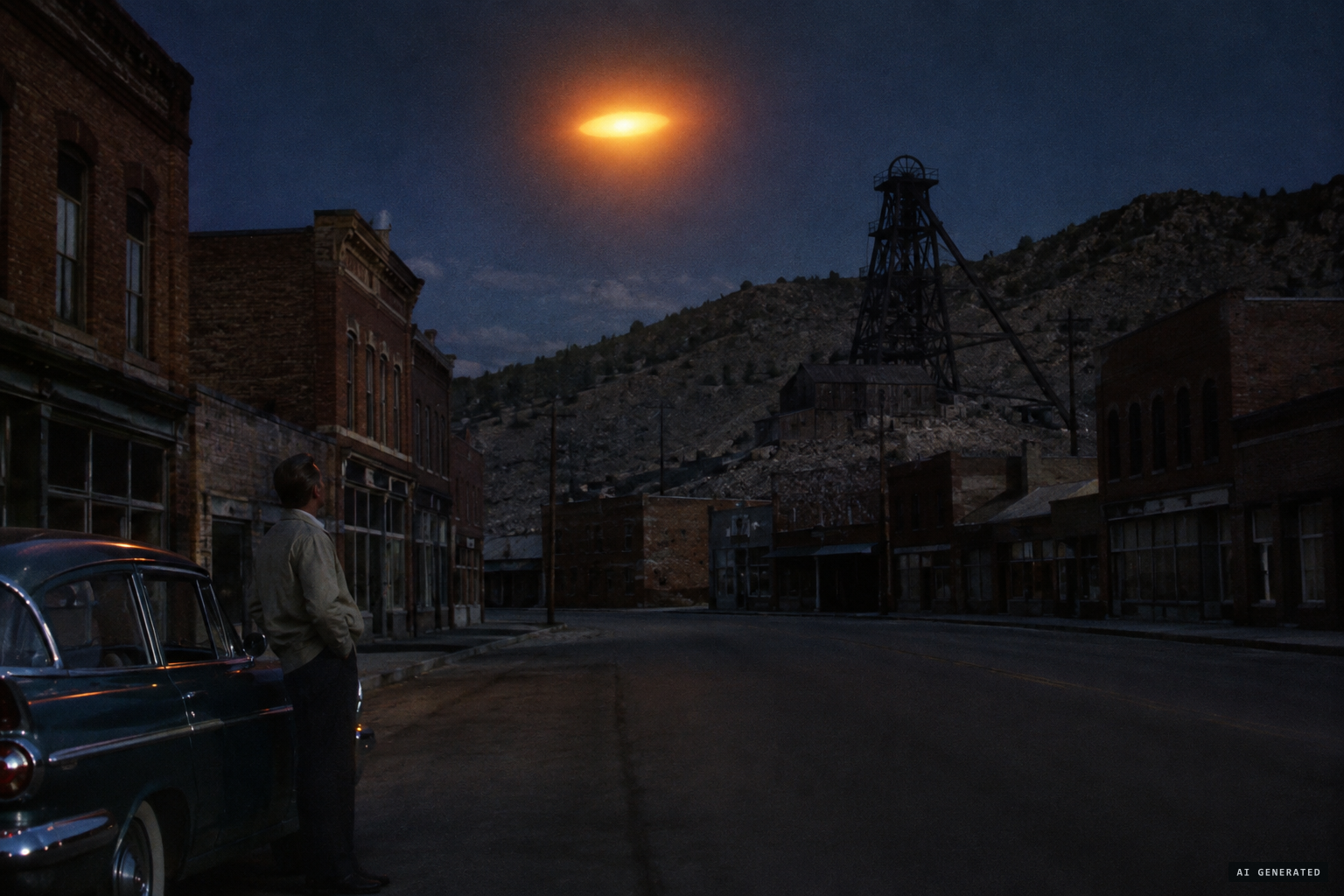 A glowing orange oval over Eureka as the town's lights go out.