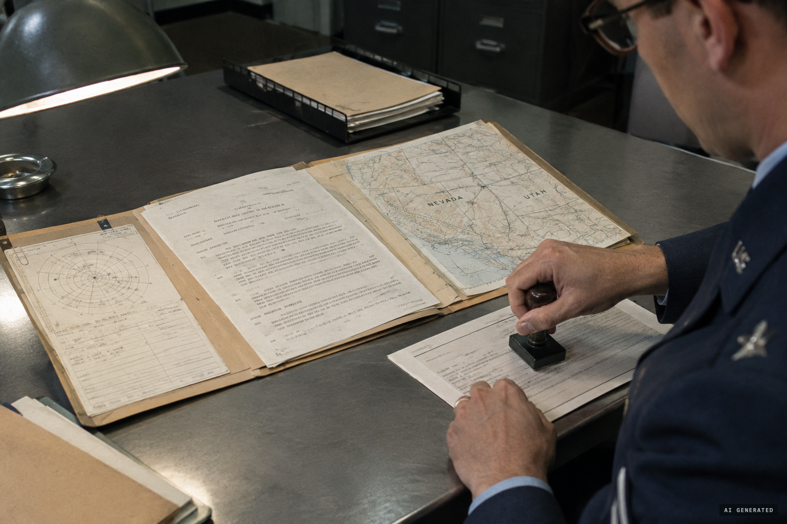 Project Blue Book files on the case and the Nellis radar card.