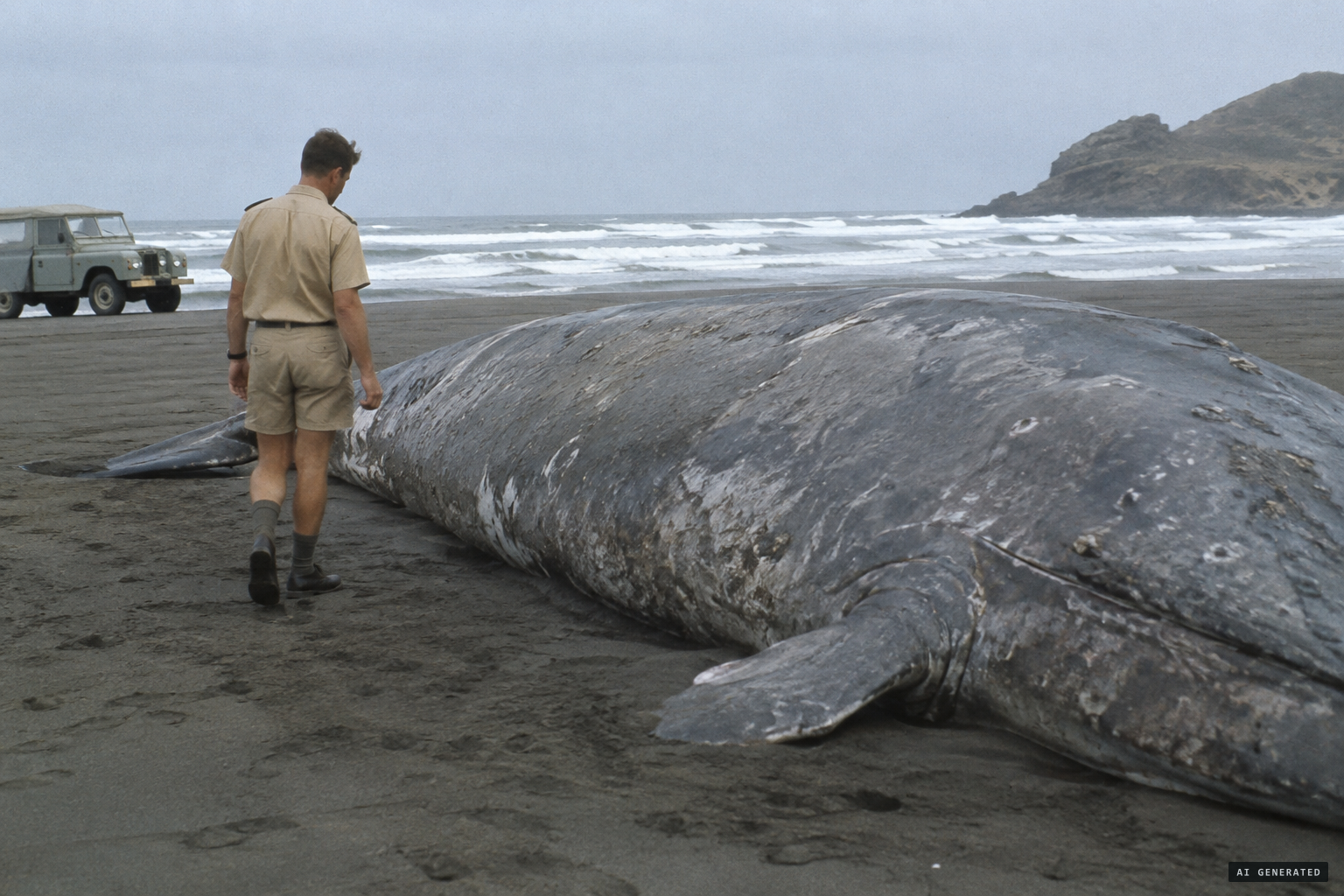 A Marine Department officer estimates the carcass at 30 ft by 8 ft