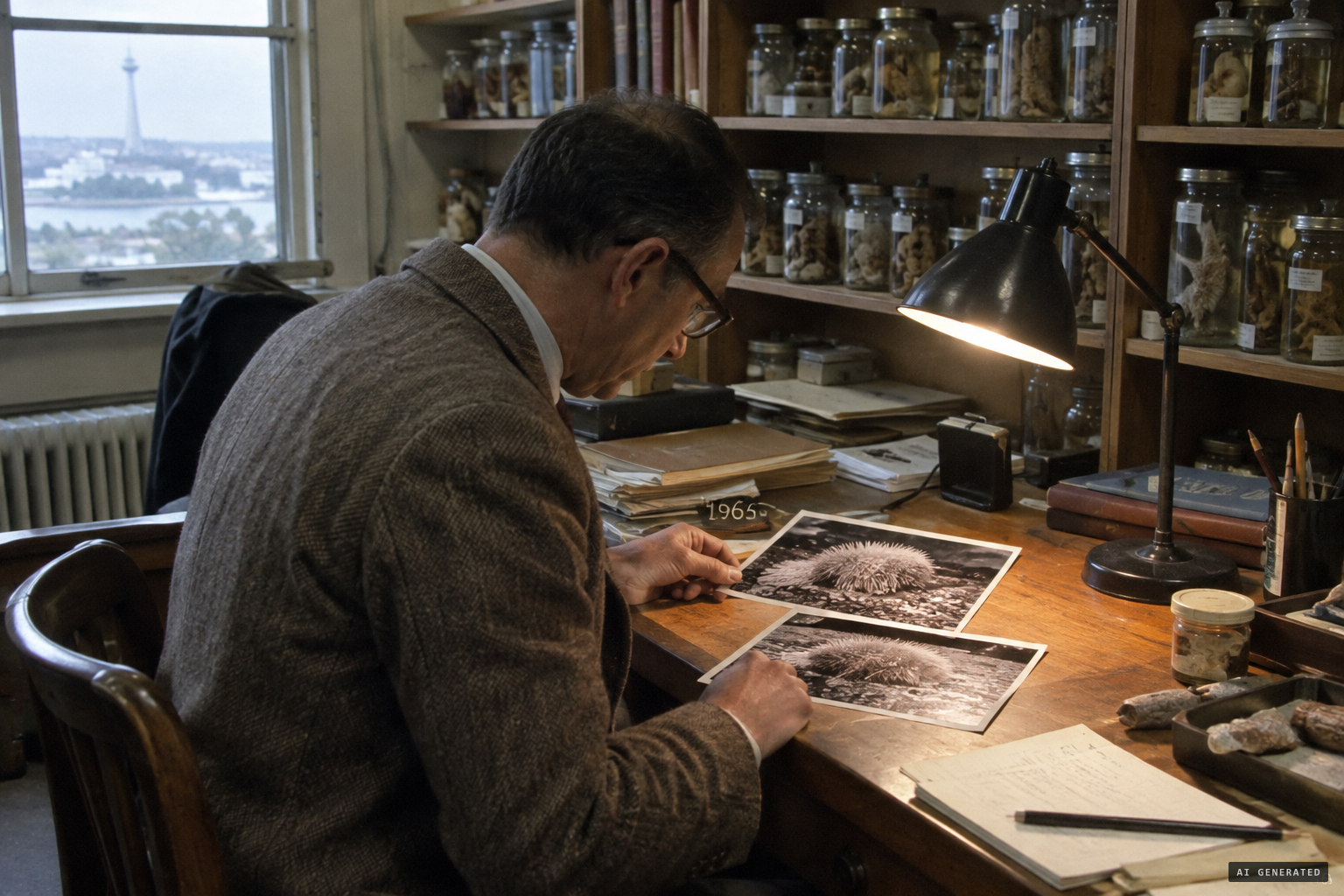 Zoologist John Morton studies the photographs and is puzzled