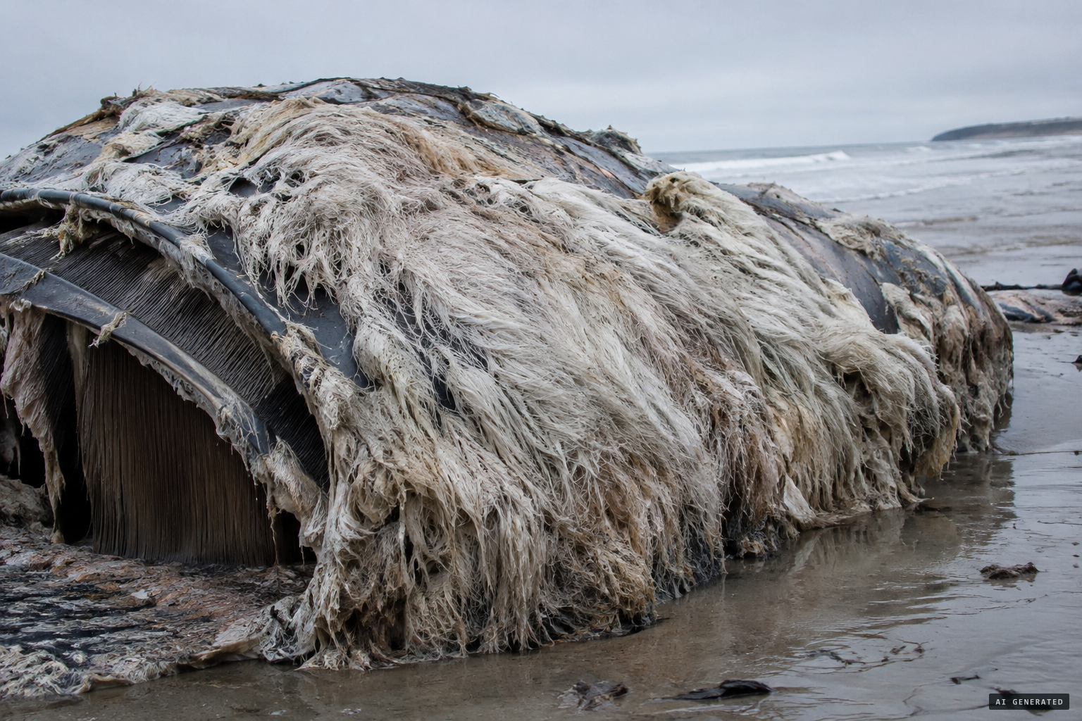 Decomposed blubber leaves a mat of fibres that can pass for fur
