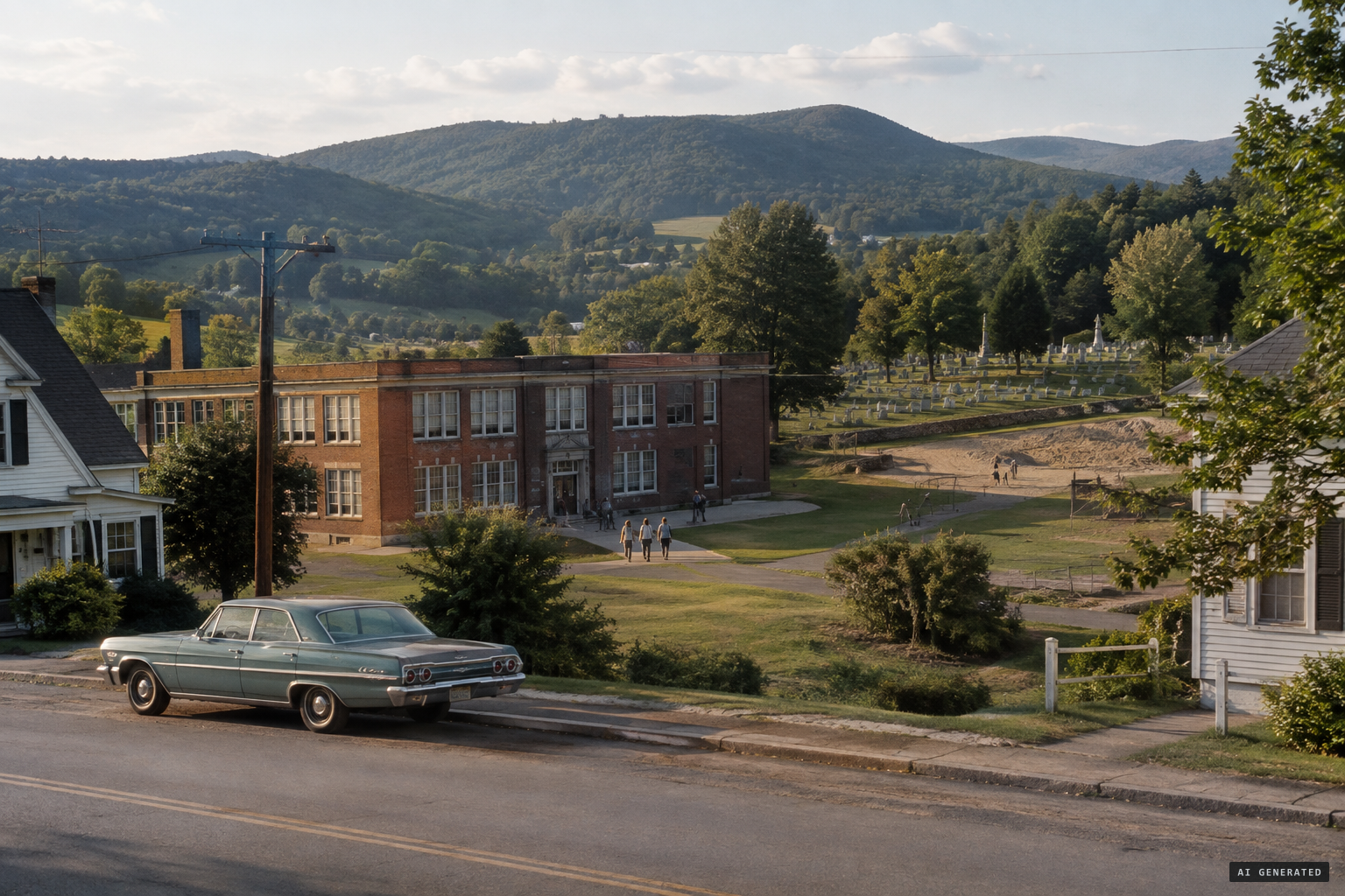 Northfield, Vermont, with the sandpit beside the cemetery behind the high school