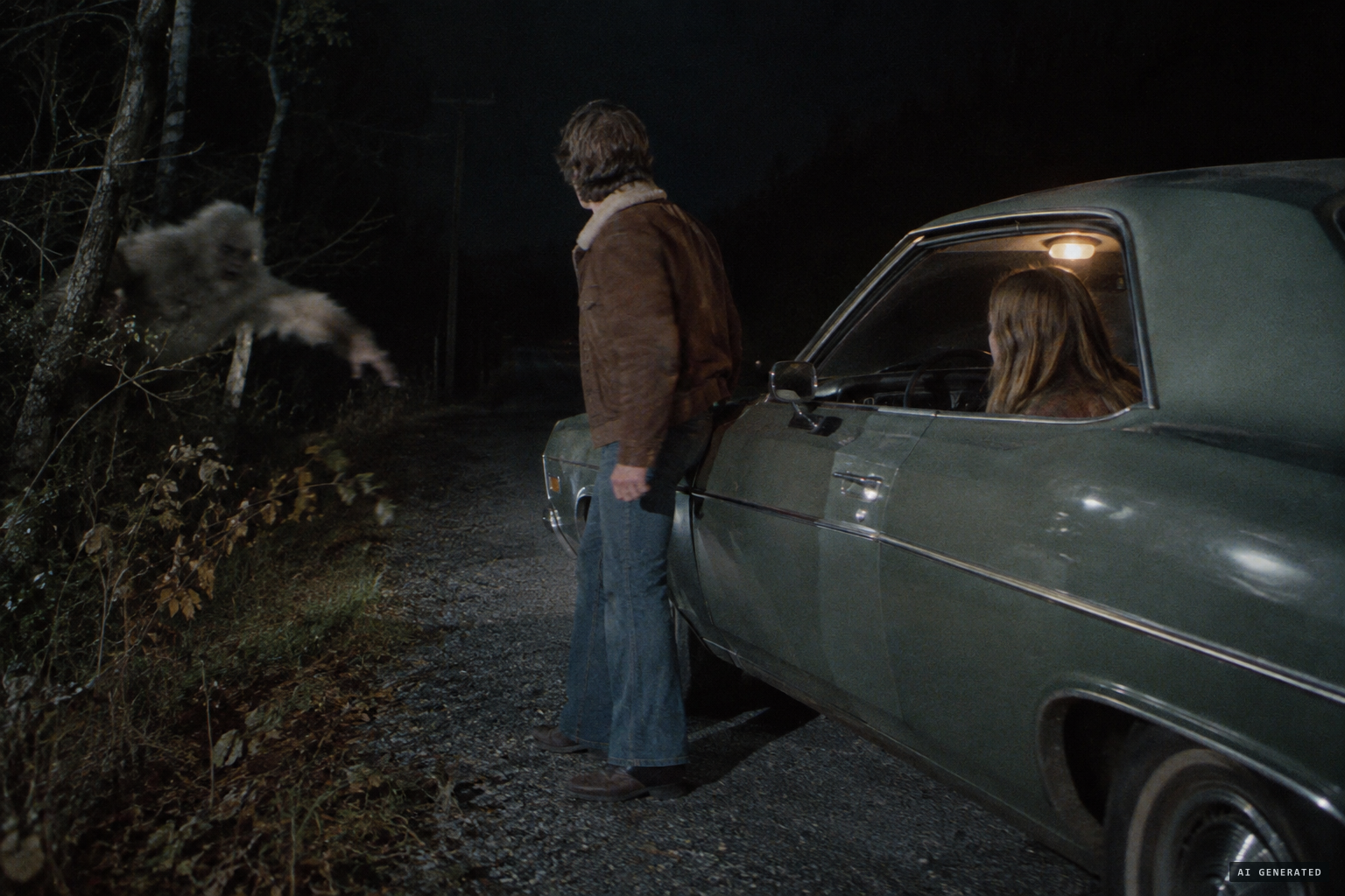 A young couple's car; the boy steps out and is seized