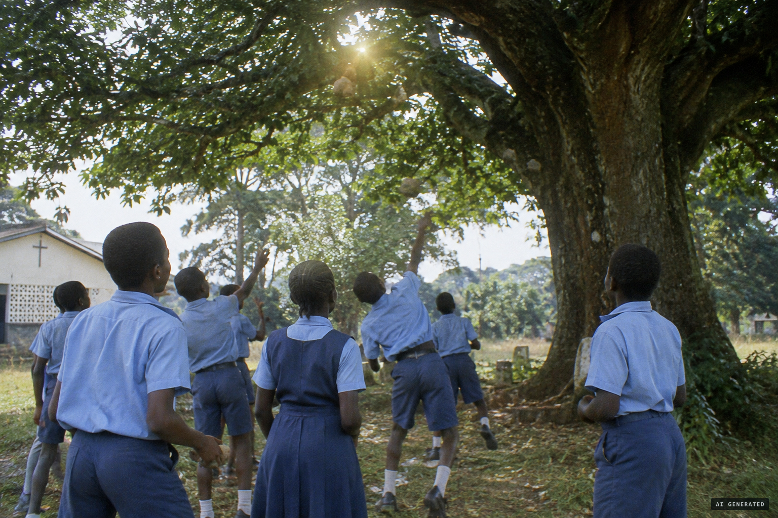 Other pupils join them, and some throw stones at the apparition