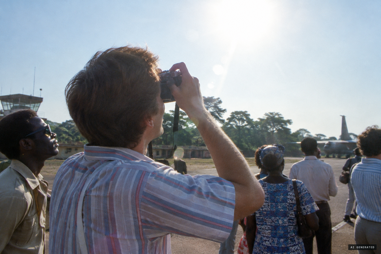 A young man photographs the sun on the last shot of his film