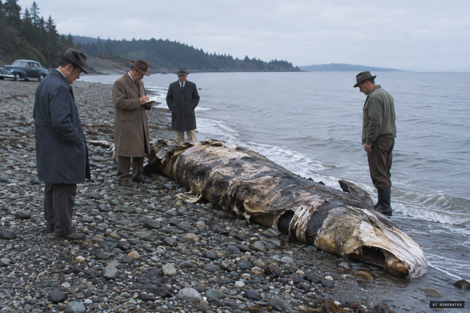 Carcasses on the beach, each put in front of the experts