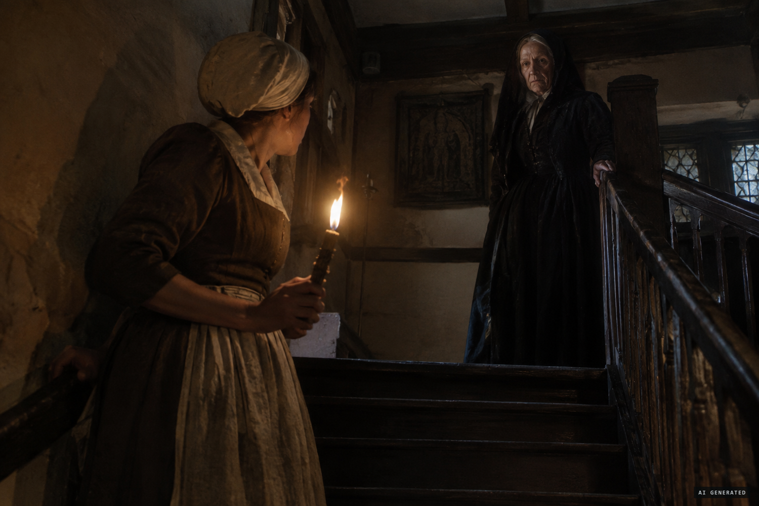 A Welsh maidservant knows her by her black gown and wrinkled face
