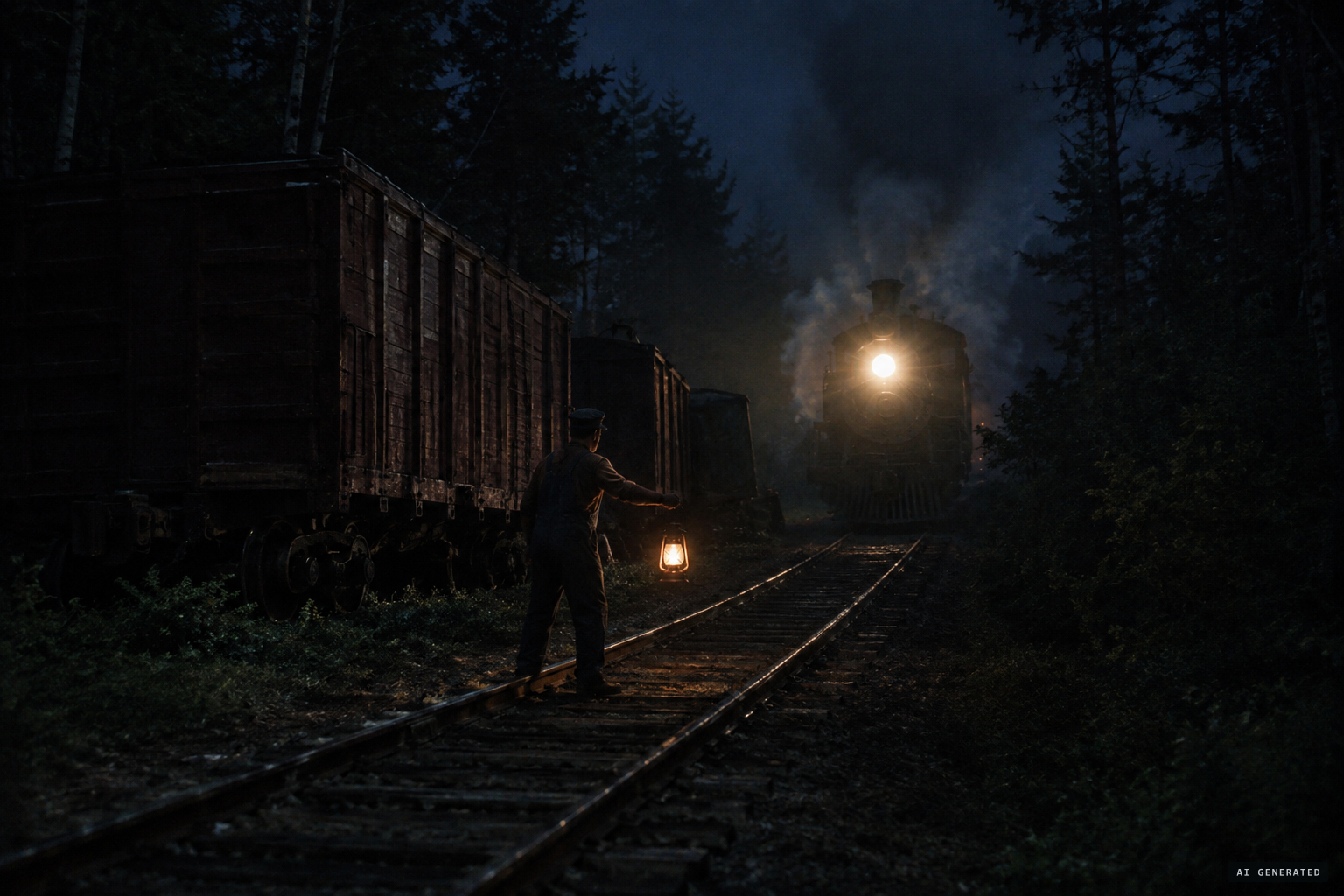 The legend: a railroad brakeman with his lantern, trying to stop a train.