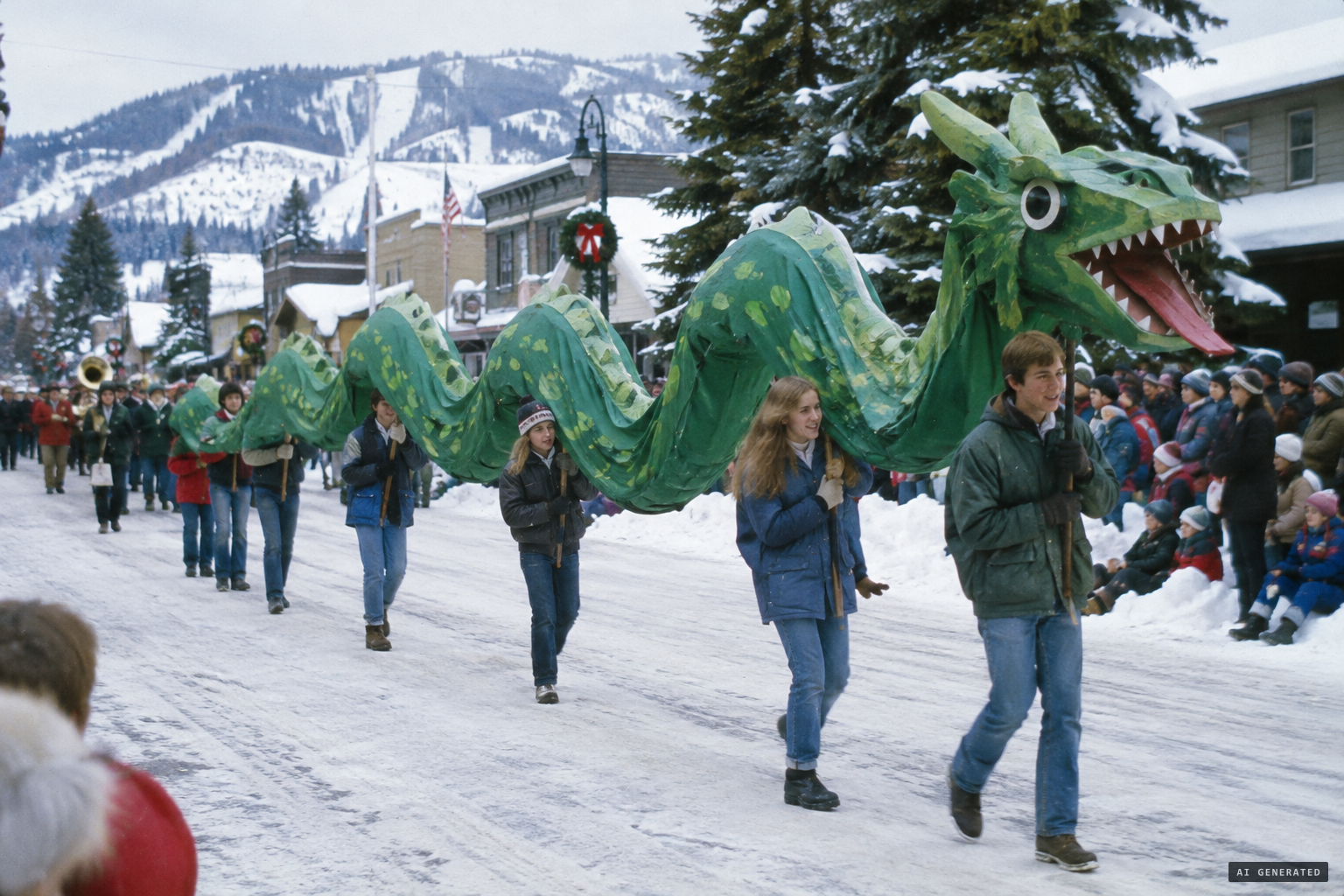 Sharlie rides in the McCall Winter Carnival parade