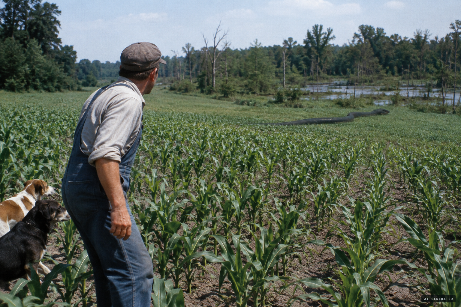 Clarence Mitchell sees something sliding across his cornfield near Everett Swamp