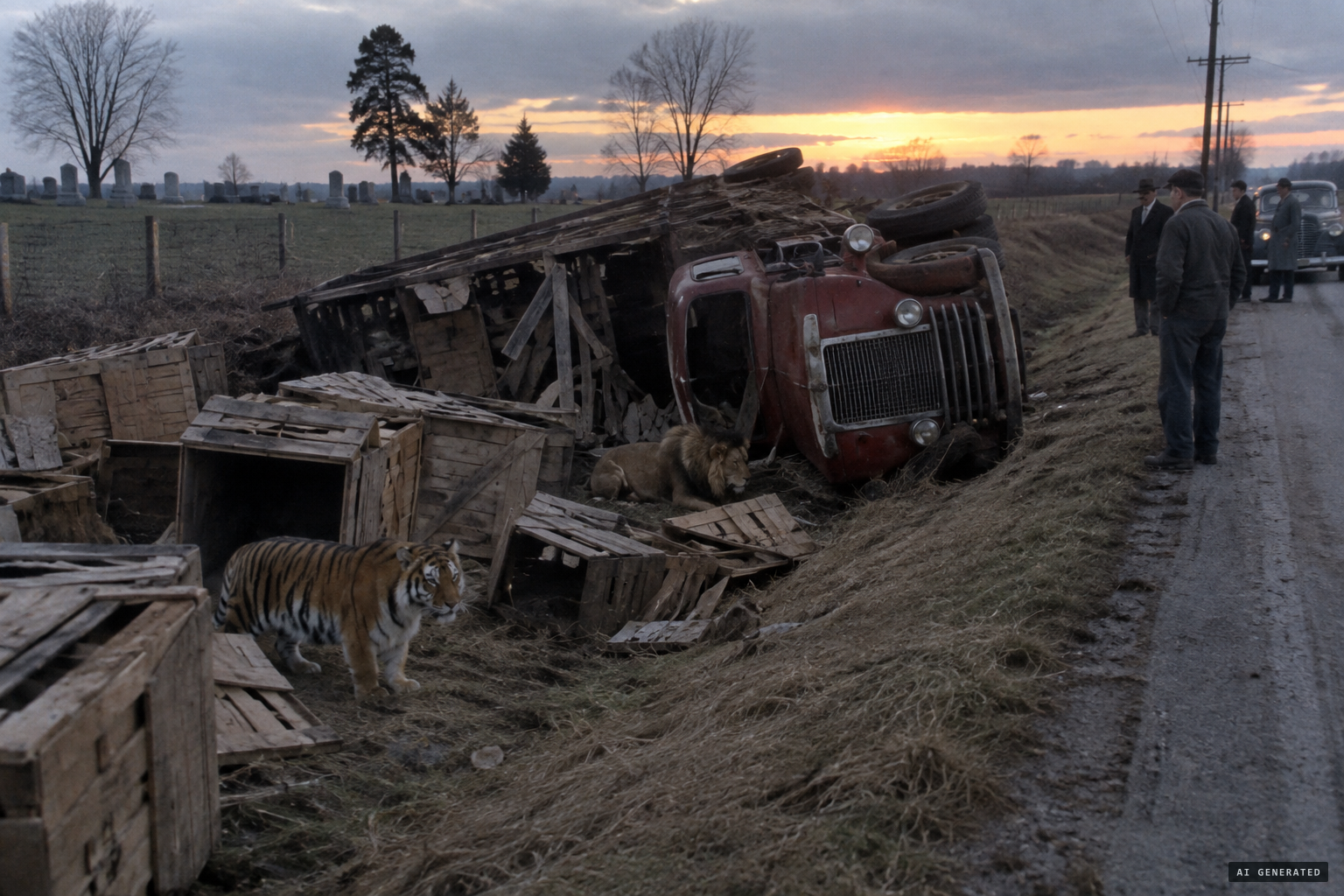 One version: a circus truck crash let a snake escape