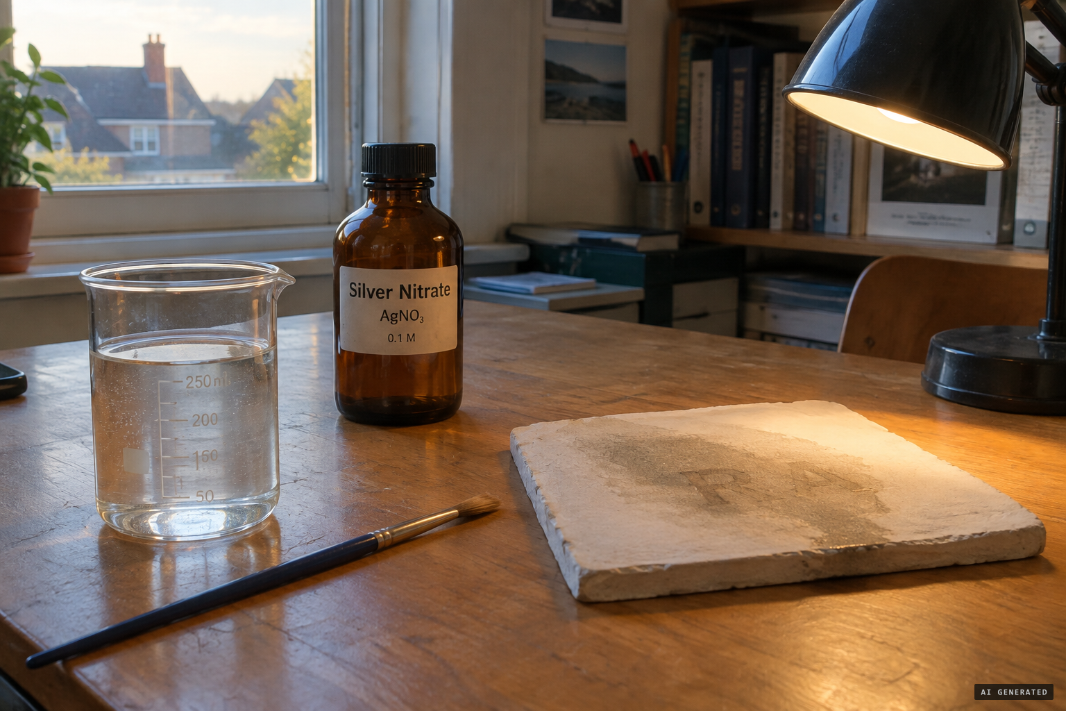 A chemist's theory: words in salt water, painted with silver nitrate