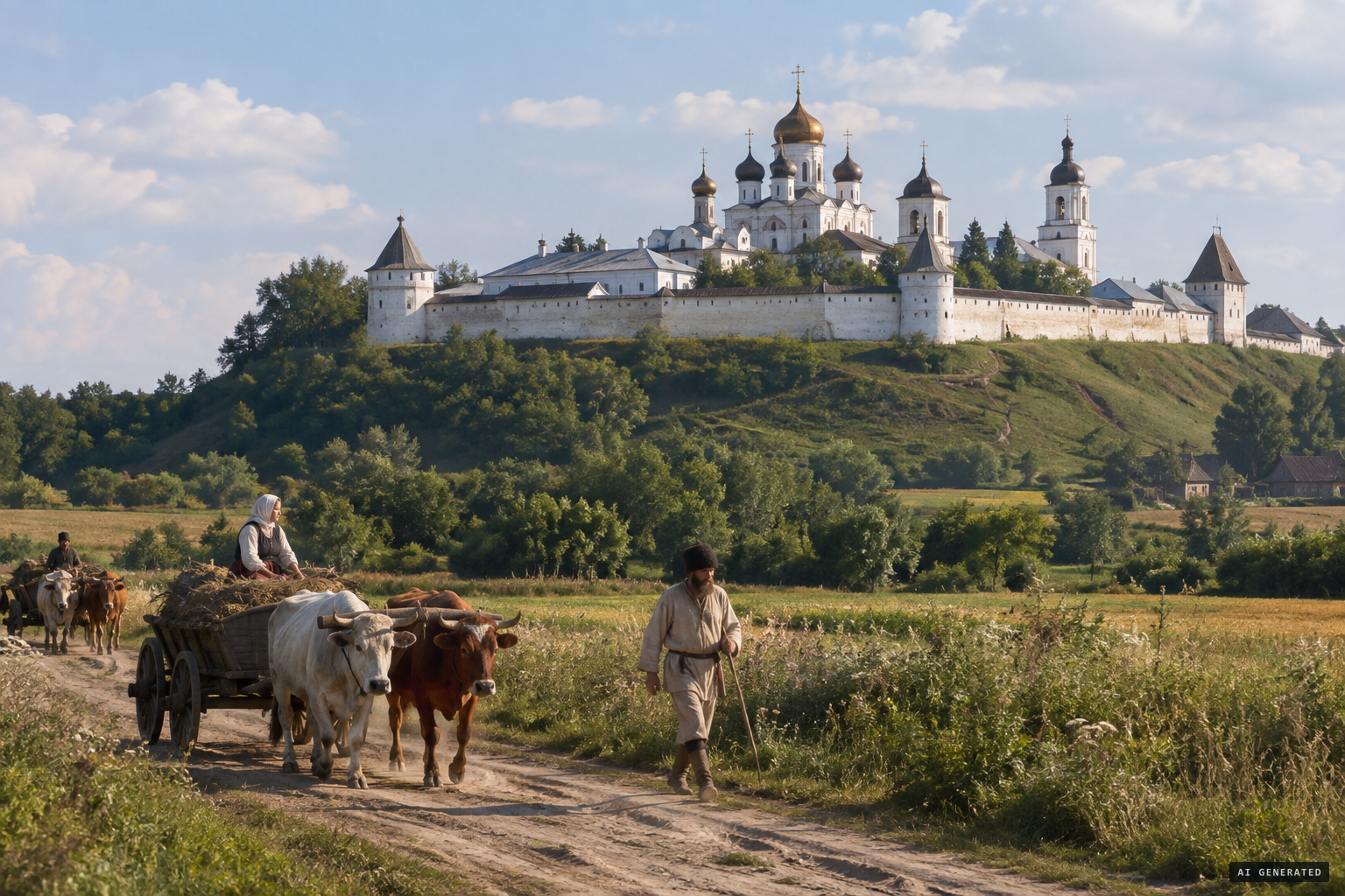 The Holy Dormition Pochaiv Lavra on its hill, summer 1675