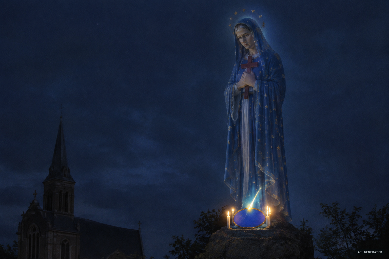 A red crucifix appears and a small star lights the four candles