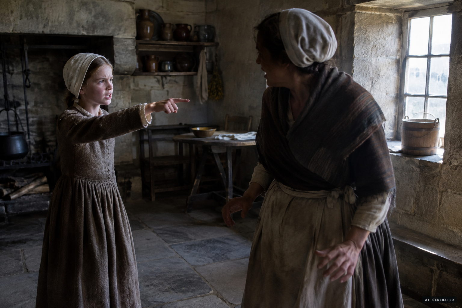 Christian Shaw accuses the servant Katherine Campbell of stealing milk, and Campbell curses her
