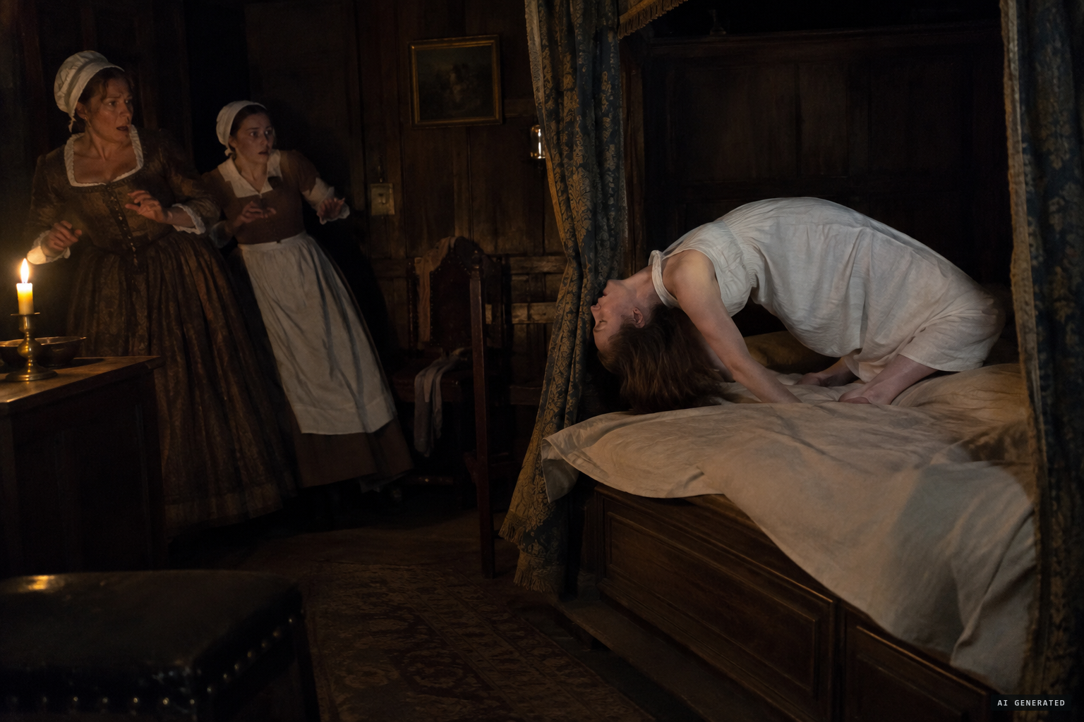 Christian stiff as a corpse, then bent like a bow, in her first fits