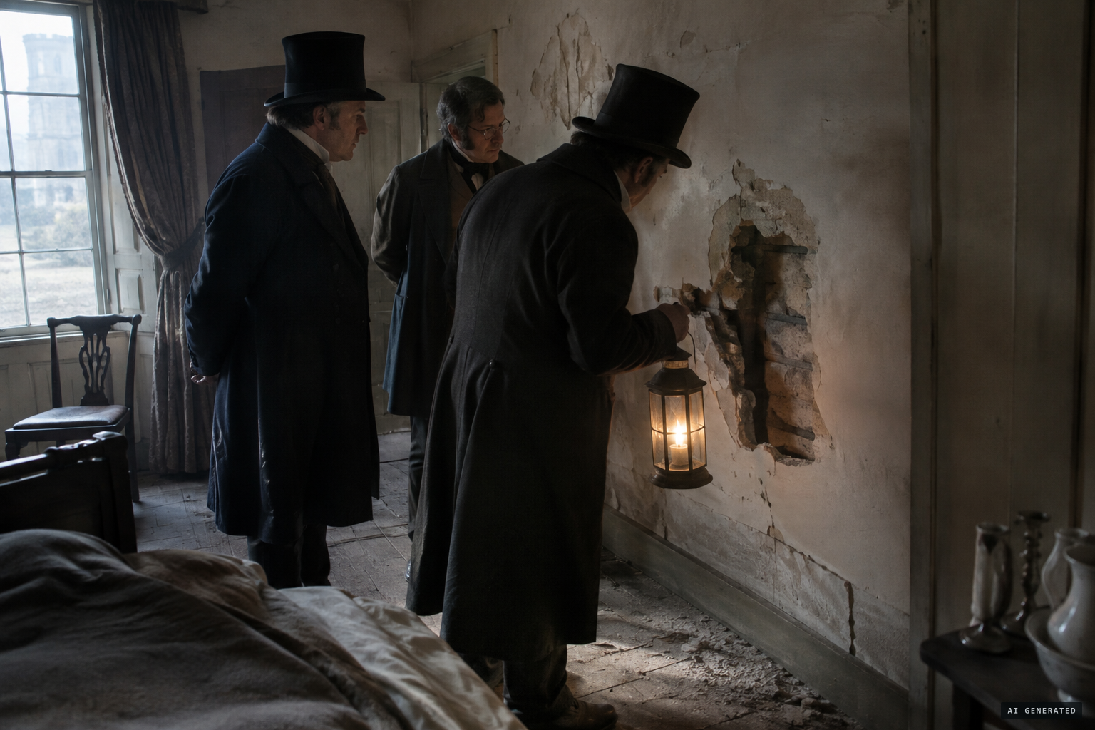 The hole found in 1839 behind her bed, perhaps a route for an accomplice