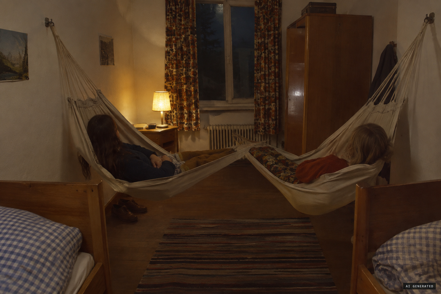 The girls moved out of their beds into hammocks, where only scratching was heard