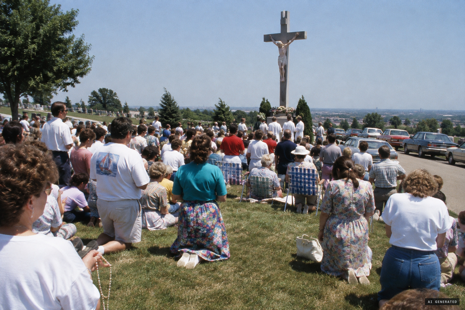 By July 1991, hundreds of worshippers arrive daily.