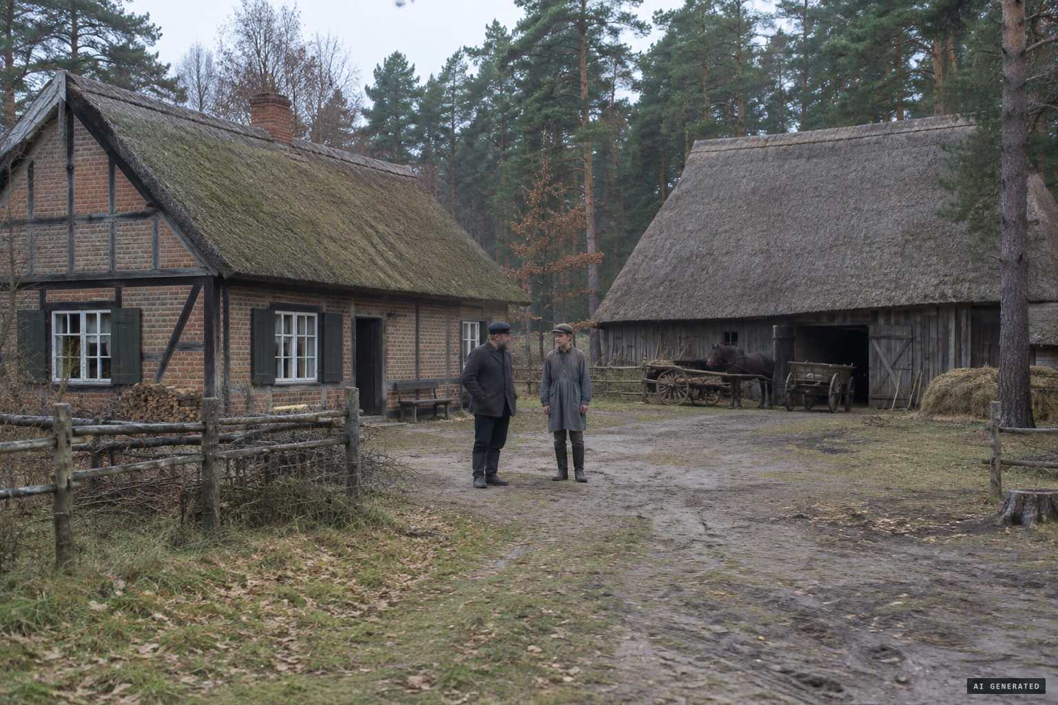 The Böttcher farm at Resau, with the farmer and his farmhand Karl Wolter
