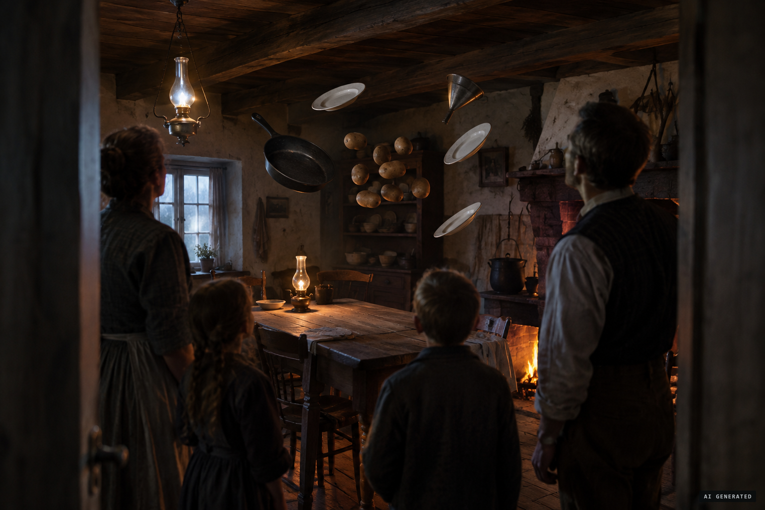 At dusk it rains potatoes, and a frying pan, in the Böttcher house