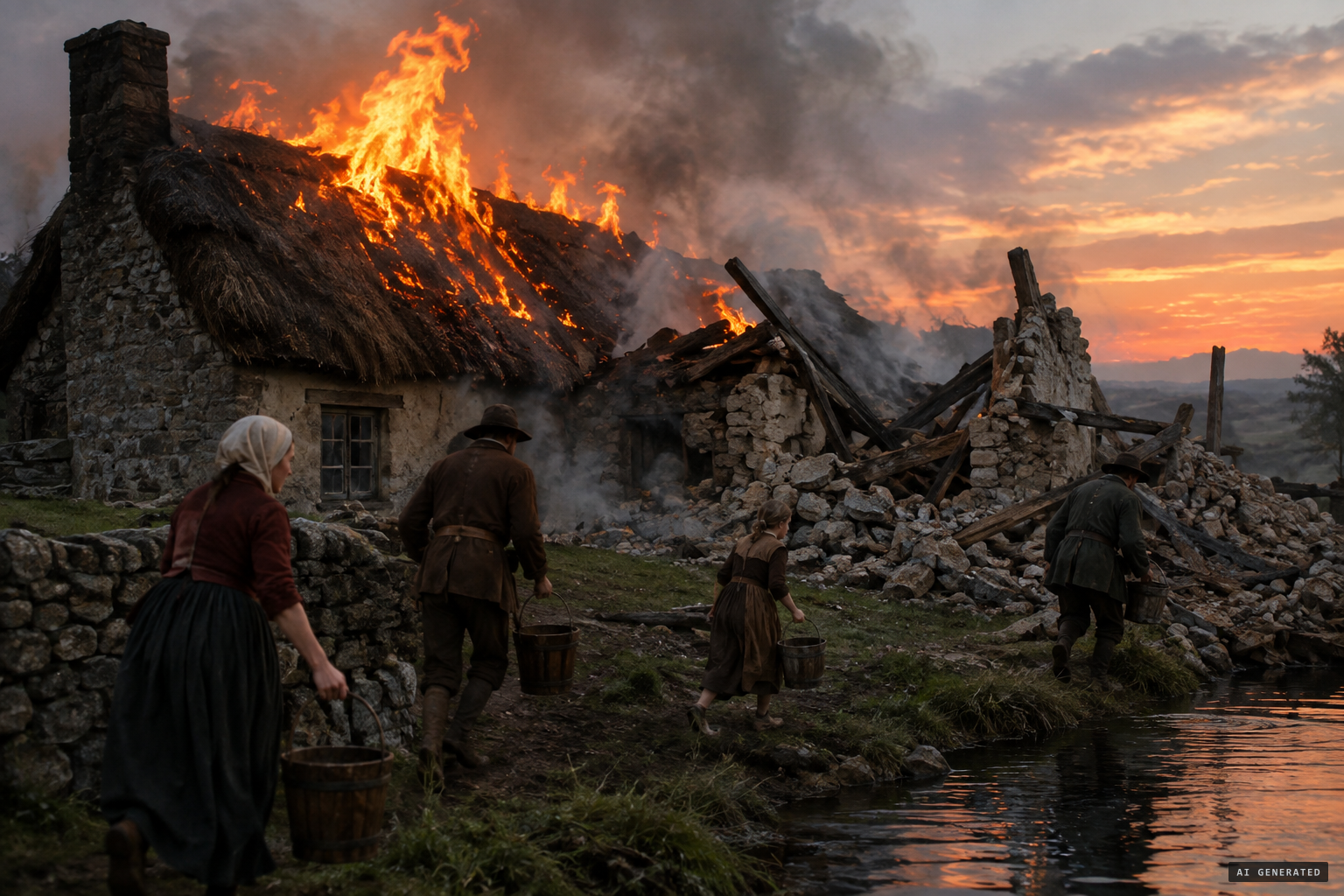 Fires break out again and again and the gable is pulled down