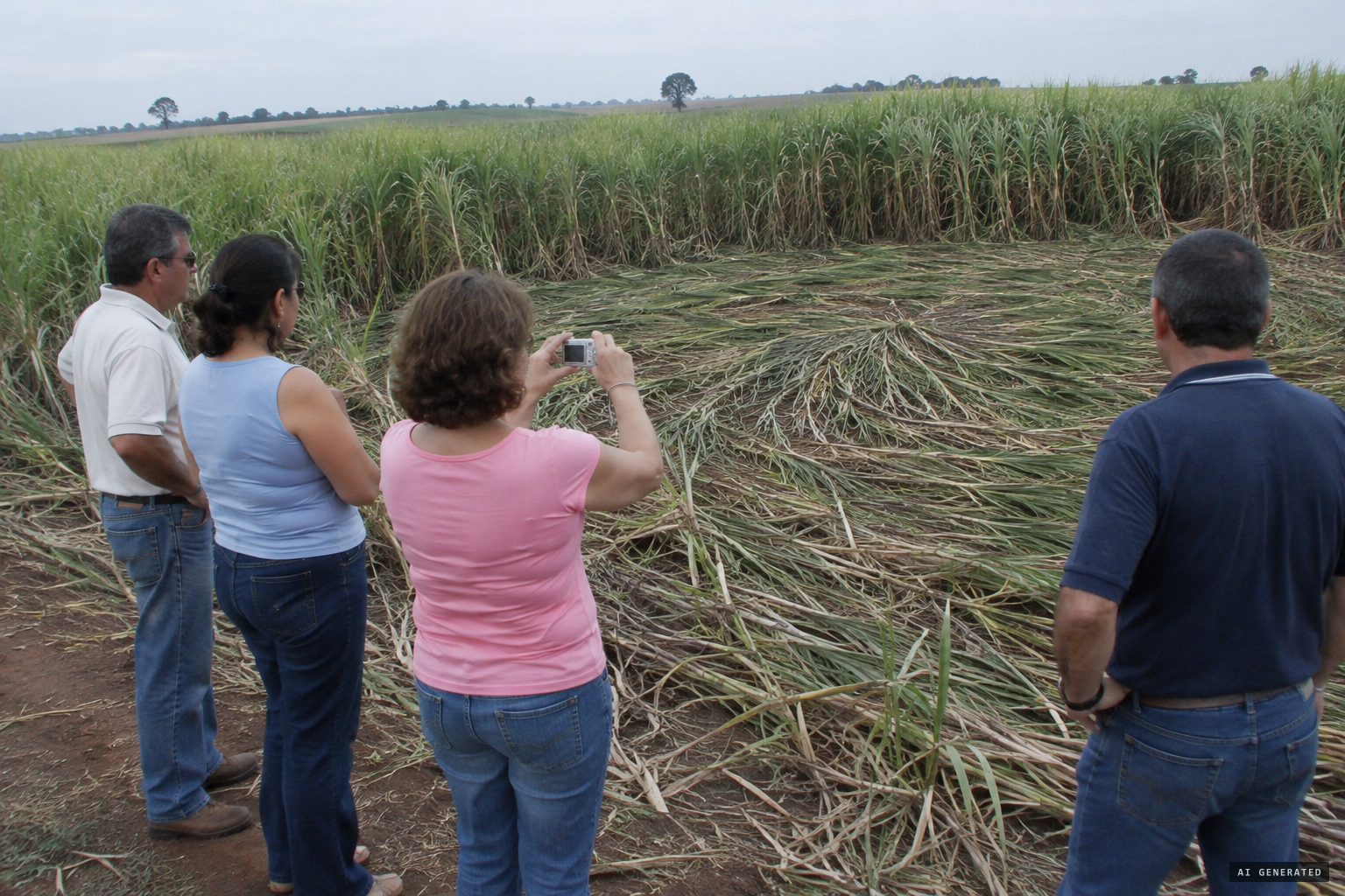 At daybreak the couples find the cane flattened, and the first photographs are taken