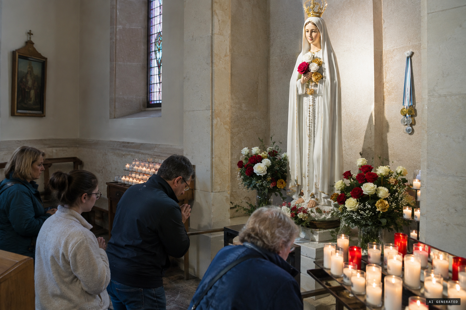 The Rosa Mystica devotion: statues, medal and the noon Hour of Grace