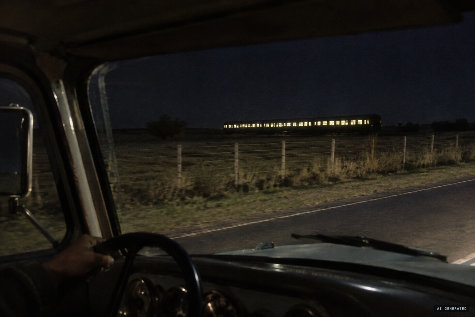 A row of 20 to 30 lights, like a brightly lit railway carriage