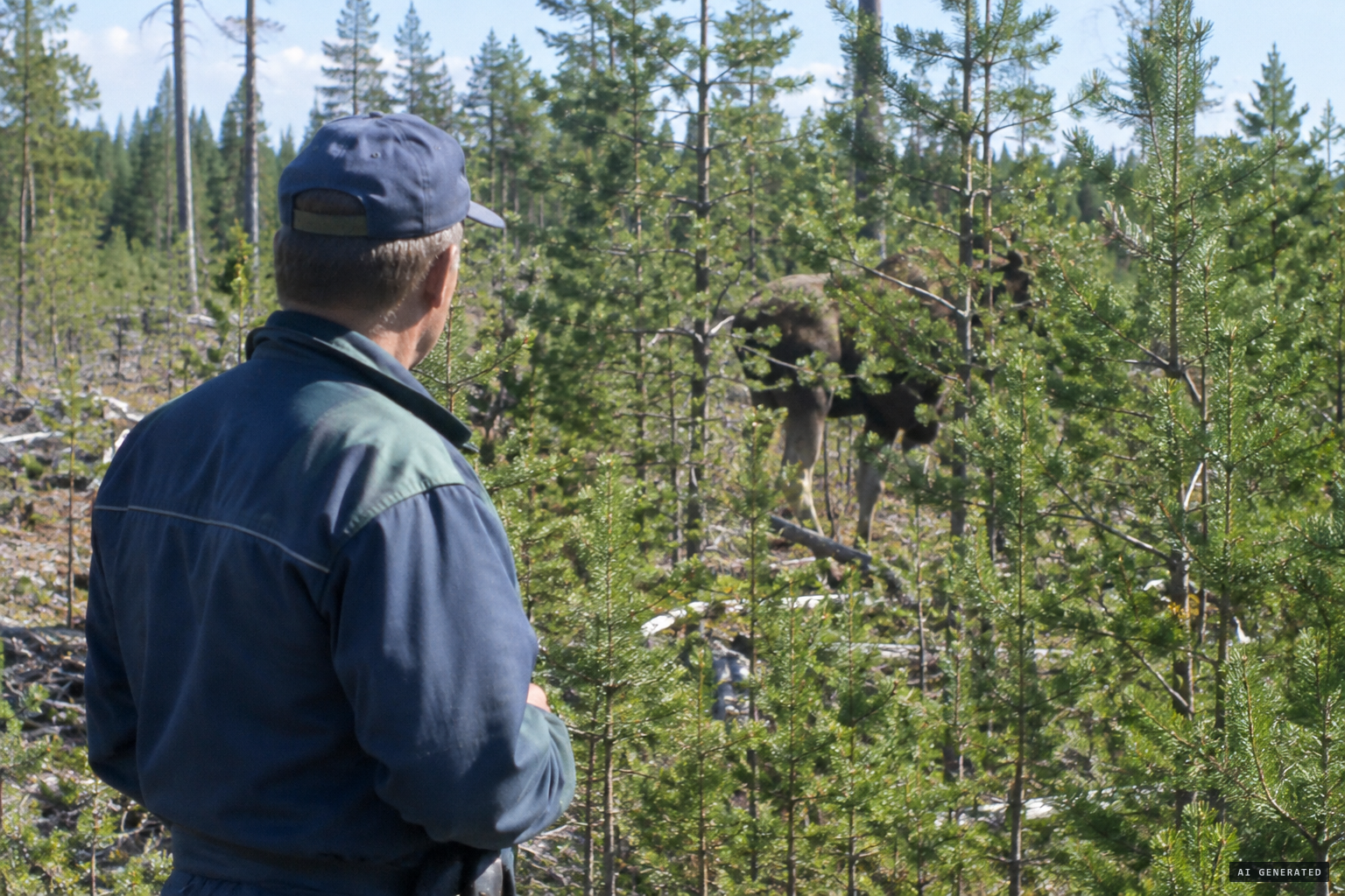 Forestry supervisor Martti Auvinen glimpses a large animal's legs and brown belly