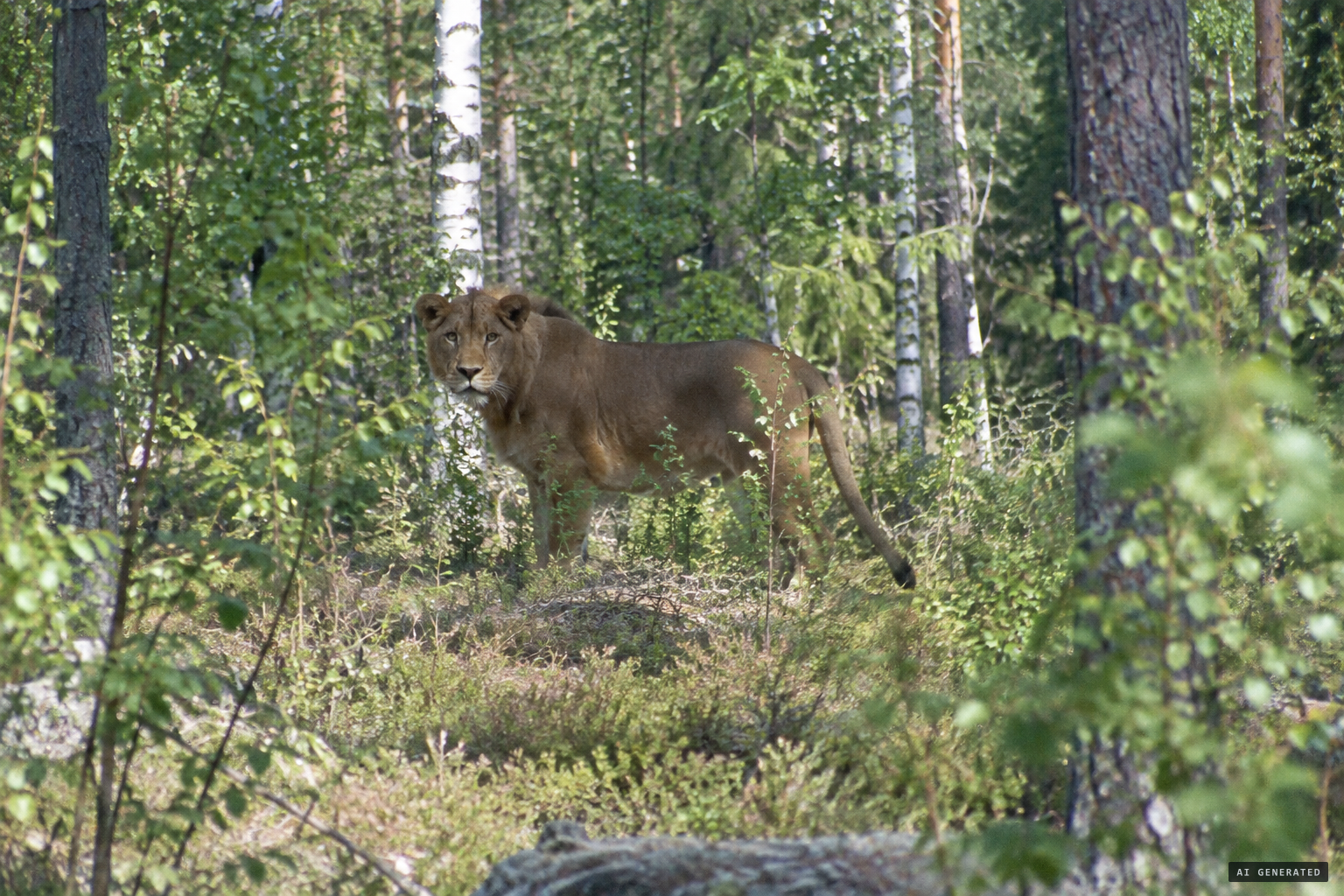 The lion-like animal looks him straight in the eyes from 25 metres