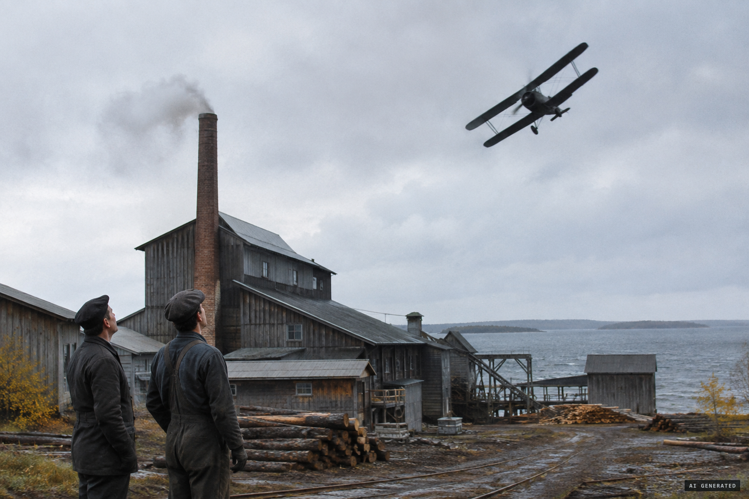 At Byske a silent, unlit biplane-like object turns over the pulp mill