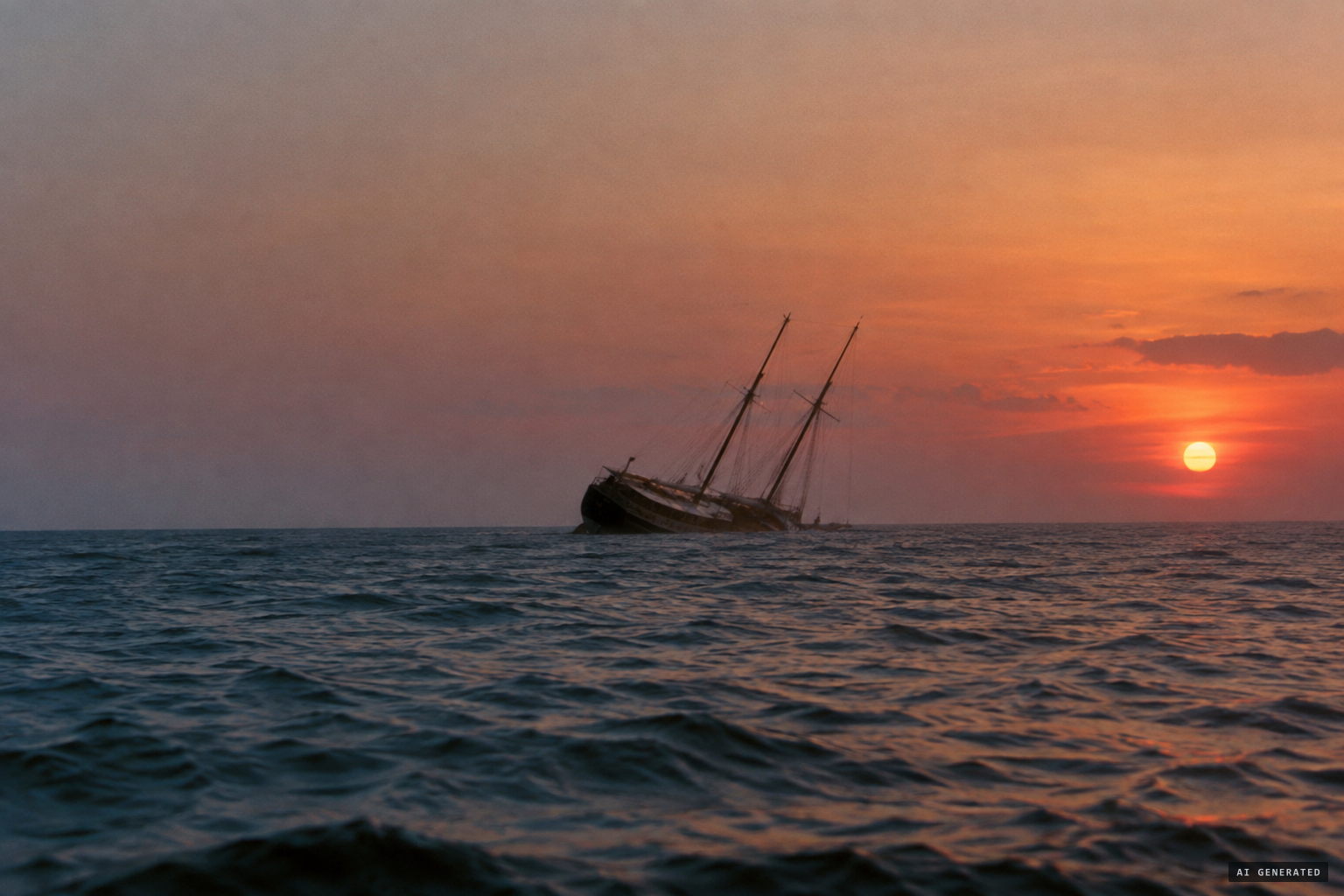 The masts sway lower and lower; the schooner lies on her beam-ends.