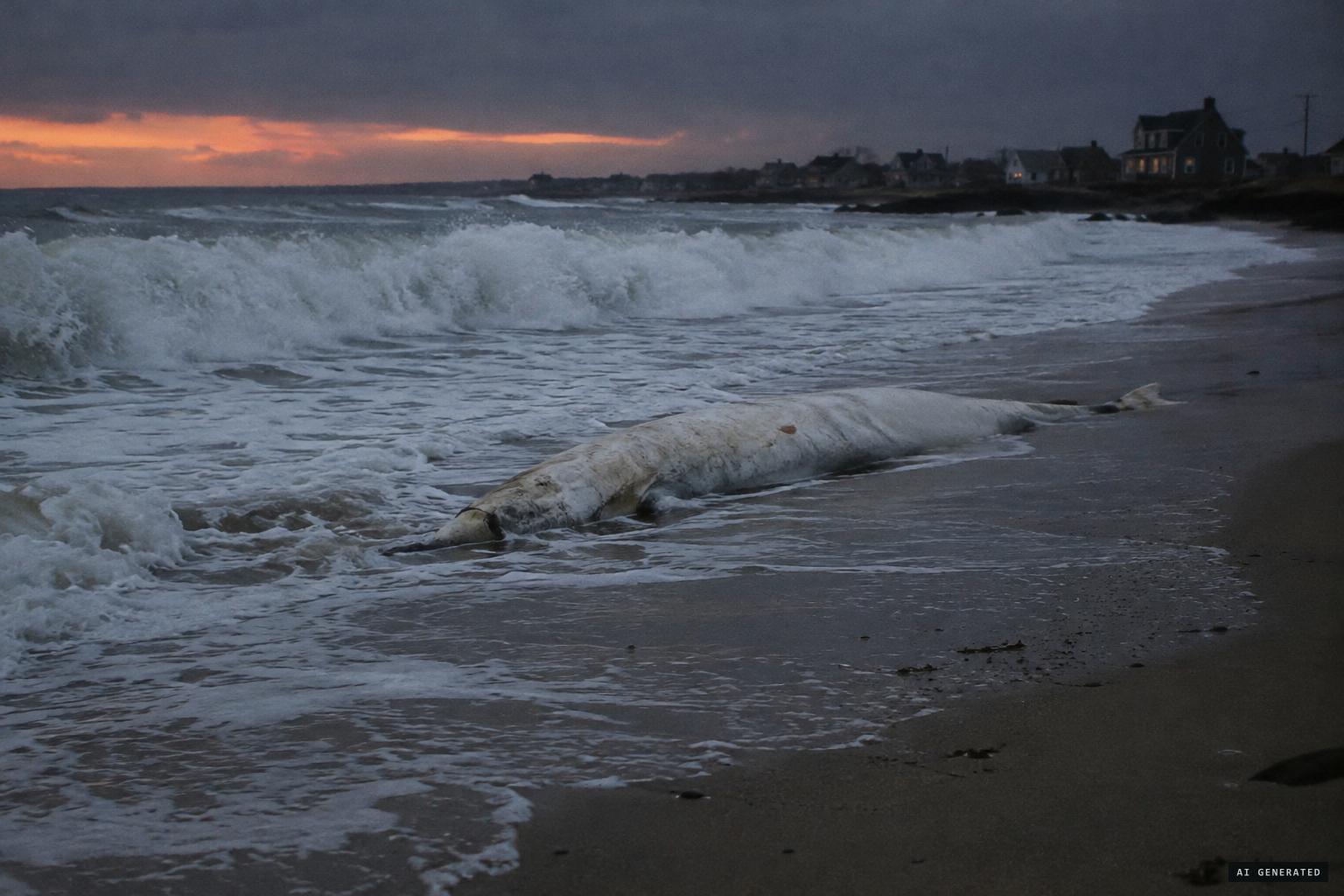 A mammoth high tide leaves a body on Mann Hill Beach