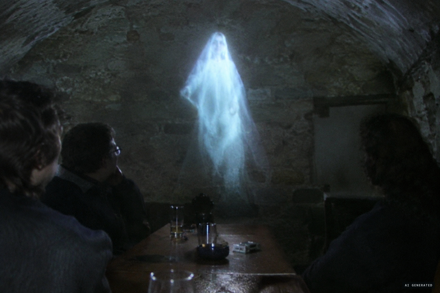 A two-foot form floats around the room trailing gossamer-like robes