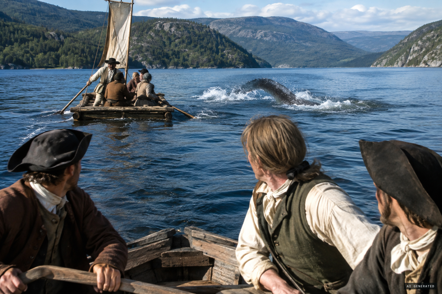 A sjøorm surfaces suddenly in the middle of the lake