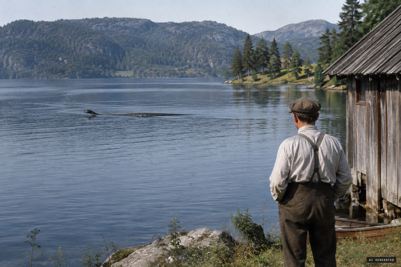 Eivind Fjodstuft's 1920 sighting: slender, black, 15 to 20 m long, with a crocodile head
