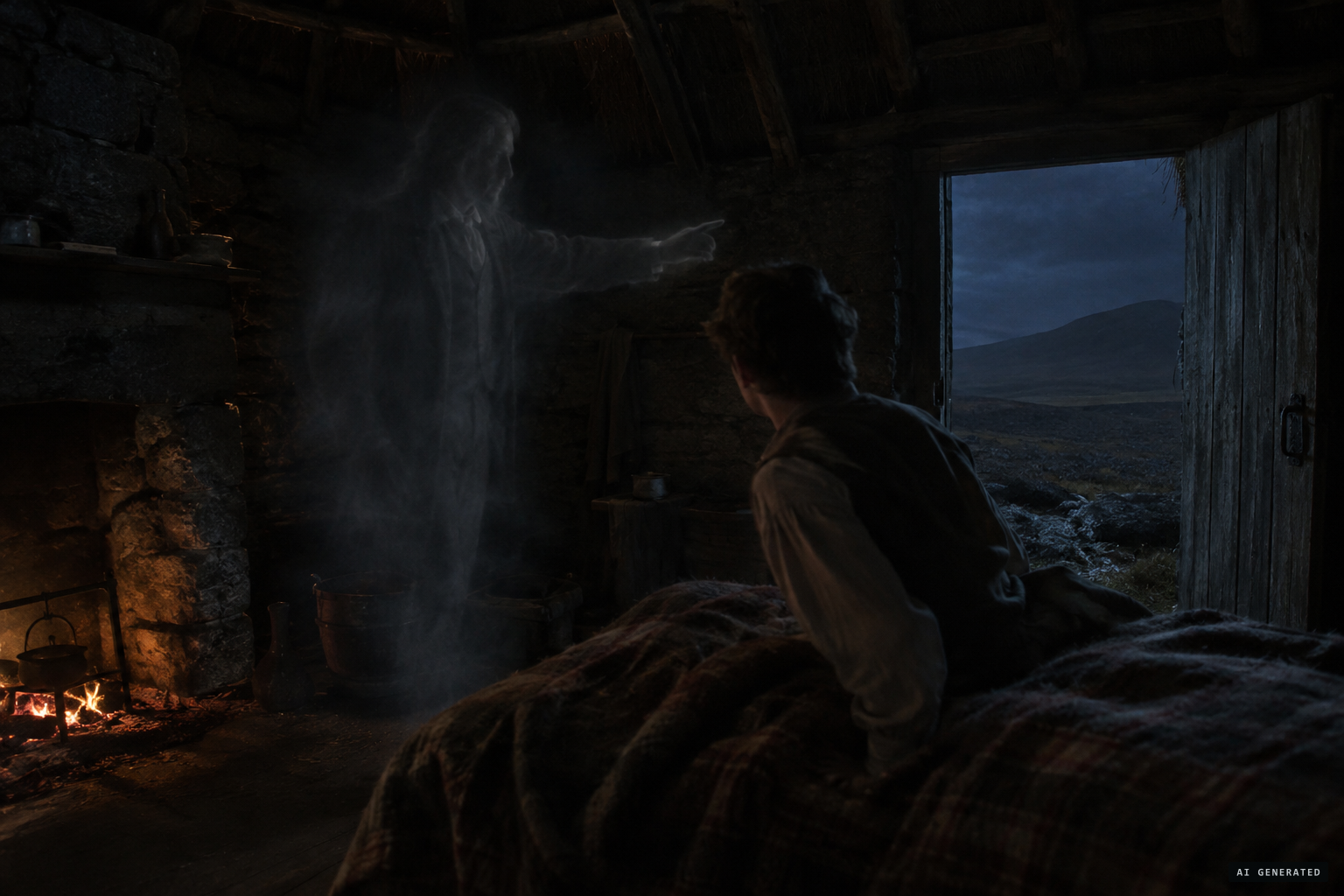 The ghost returns naked and urges him to bury the body