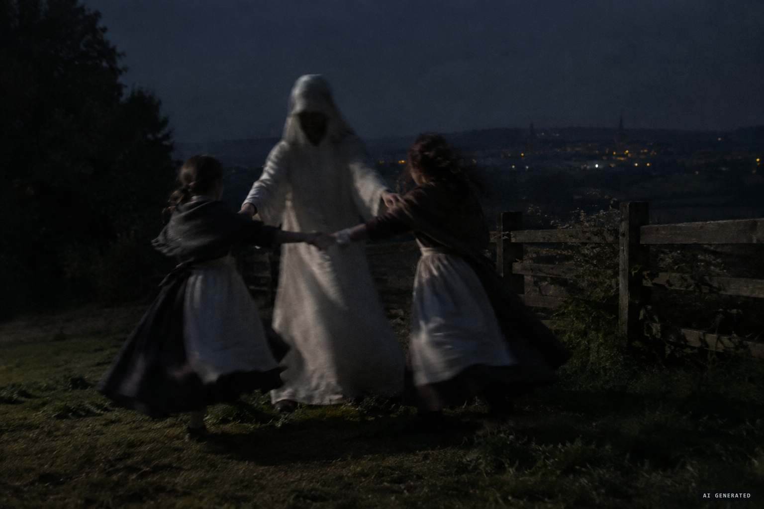 Two girls say the ghost seized them, whirled them round and threw them over a fence