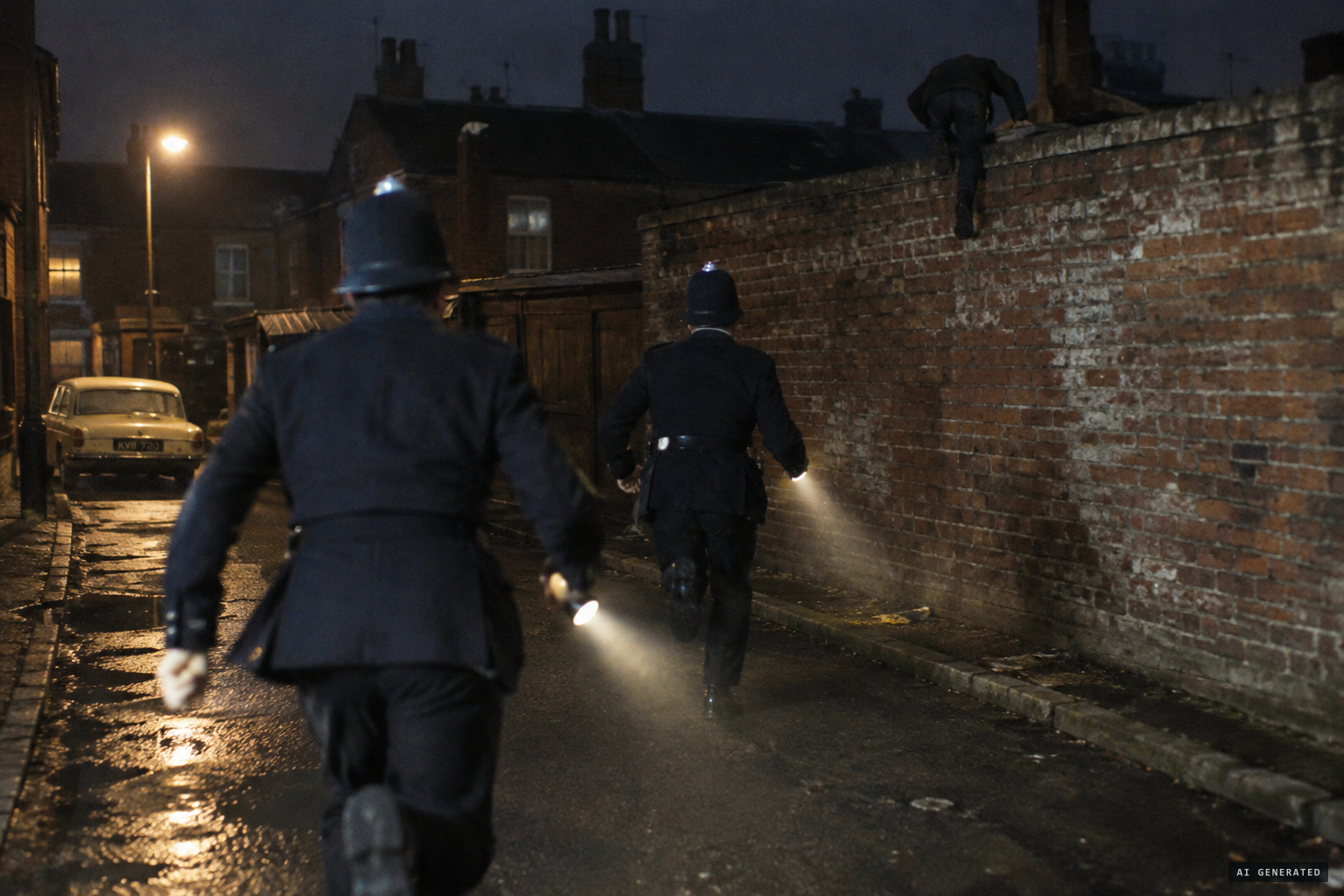 Two Attercliffe police officers chase a figure that 'walked up a wall' and escaped over rooftops