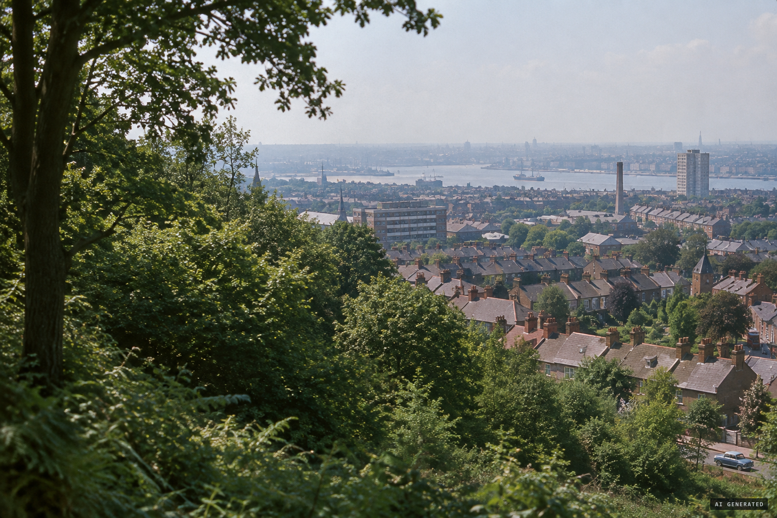Shooters Hill and Oxleas Wood above south-east London