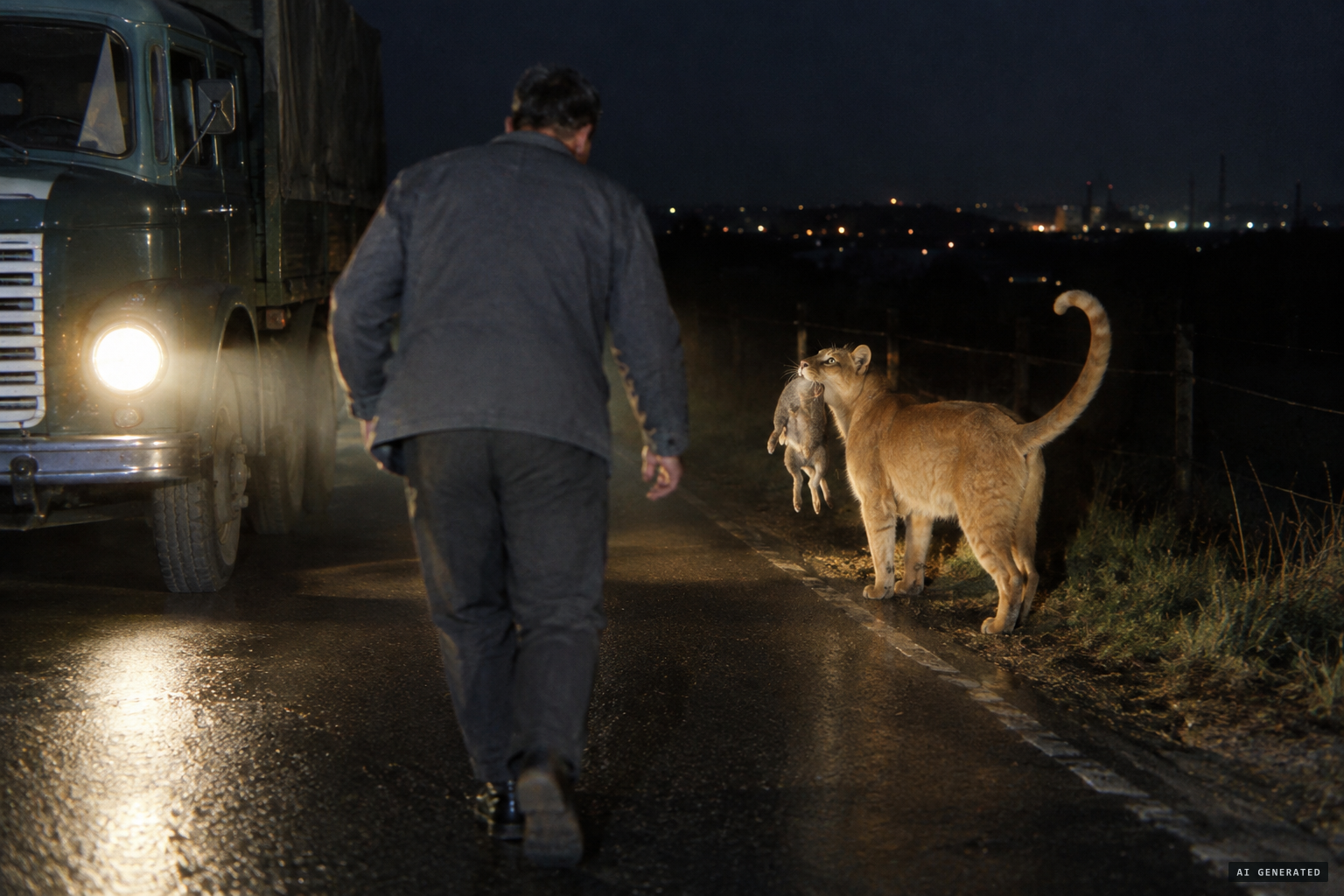 The supposed injured dog turns out to be a large golden cat feeding