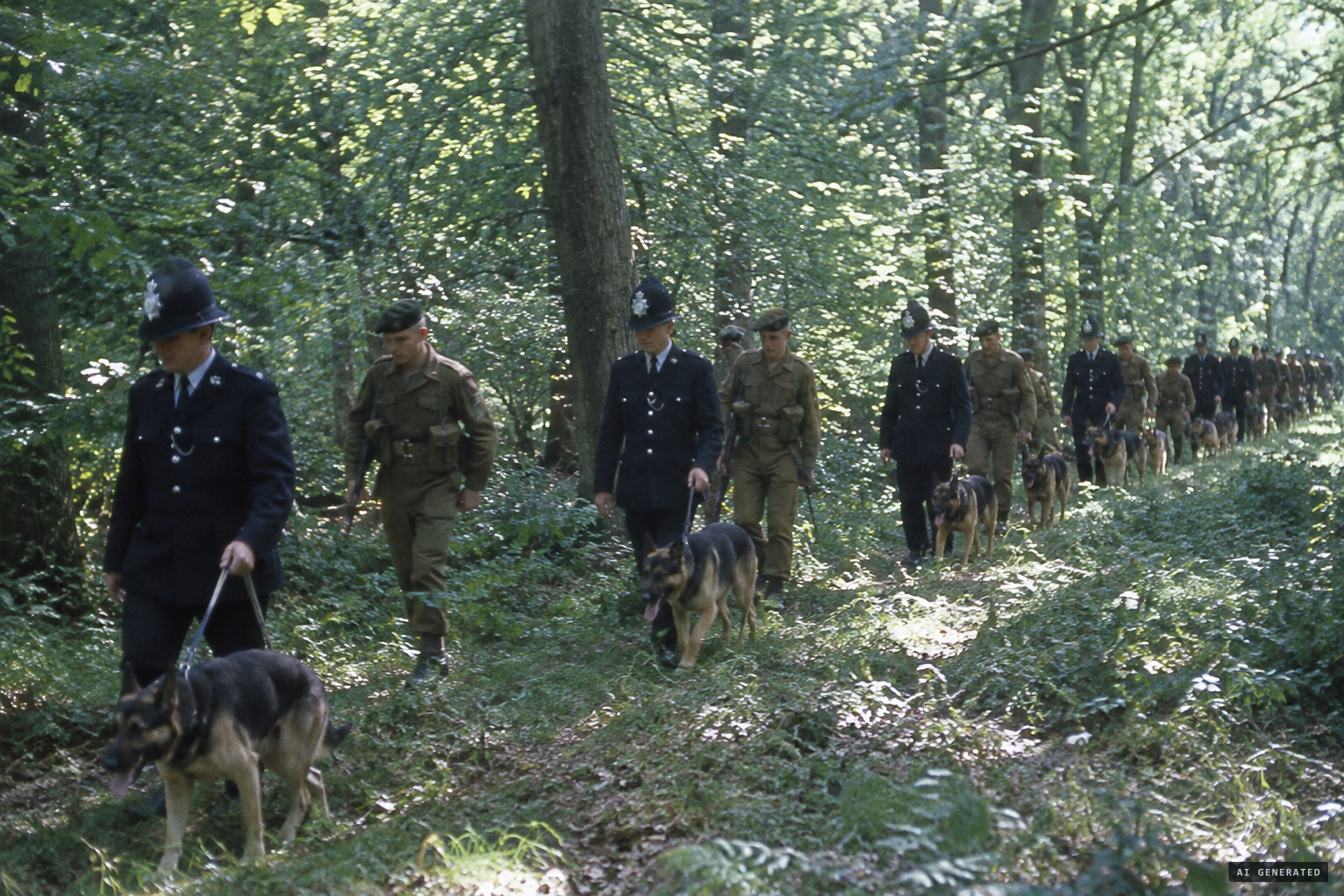 126 policemen, 21 dogs and thirty soldiers search 850 acres