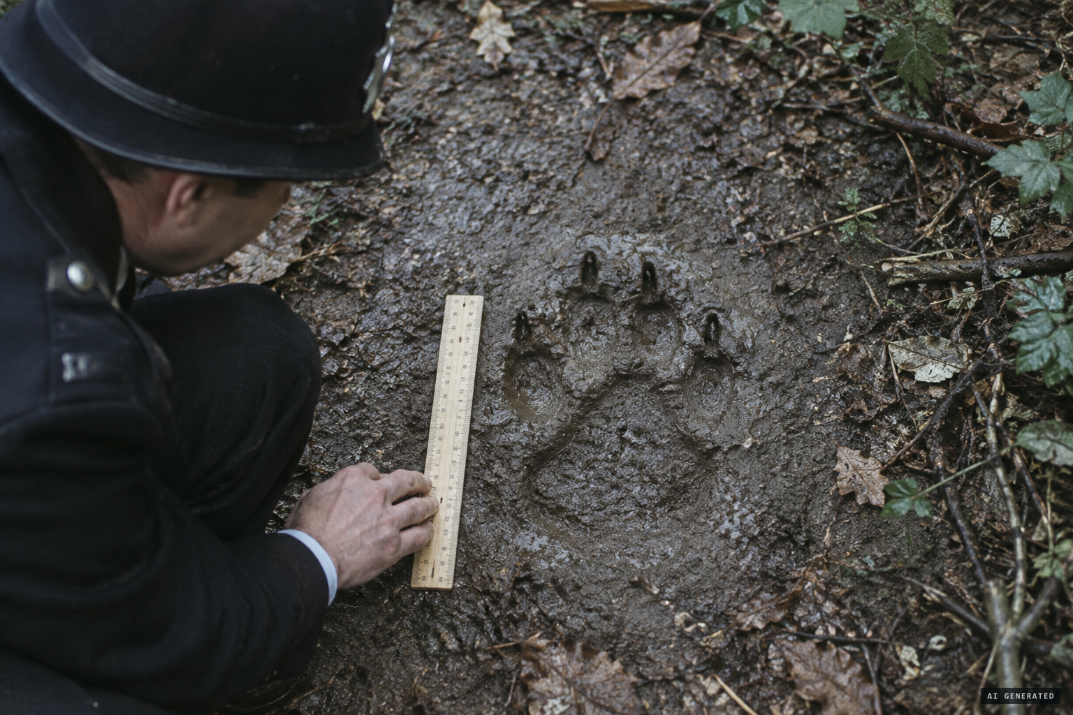 Seven-inch paw prints showing claw marks