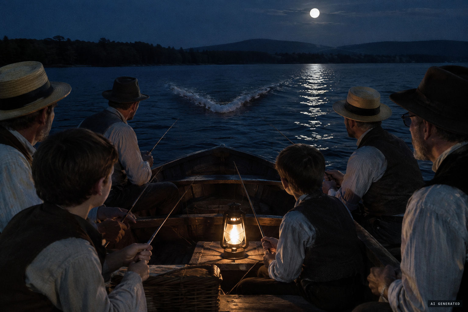 July 13, 1855: something heads rapidly toward the fishing boat, leaving a wake