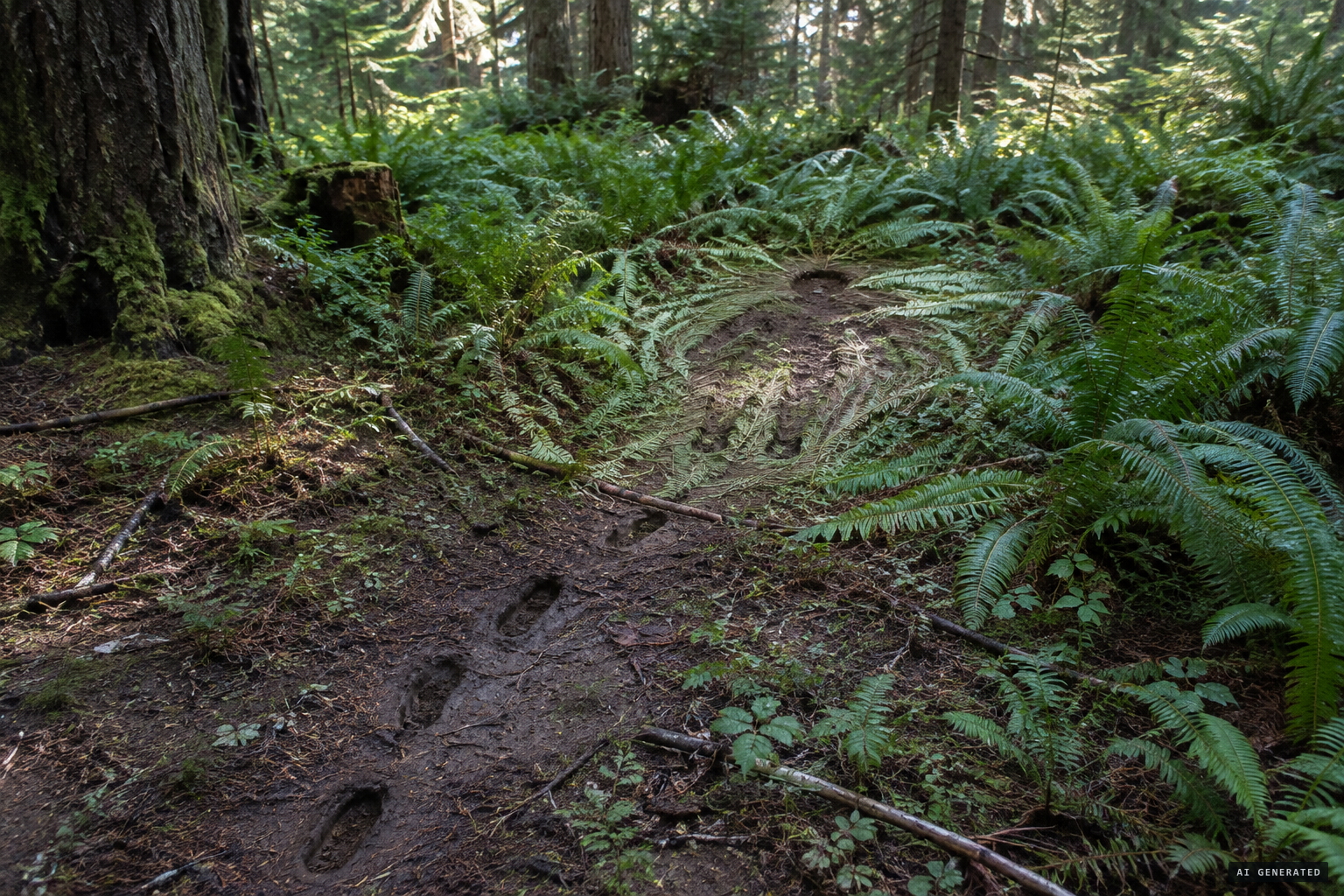 1901: 'moccasined' tracks and a fern bed with the imprint of a man