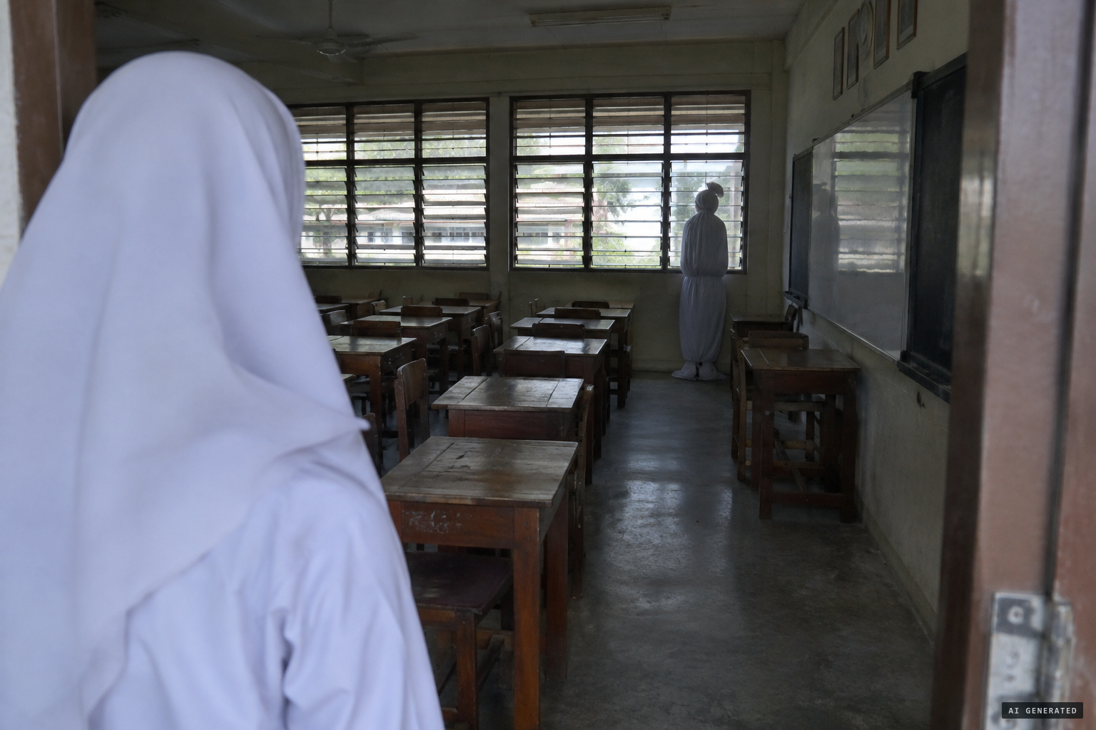 A Form 5 pupil sees a pocong standing in an empty classroom