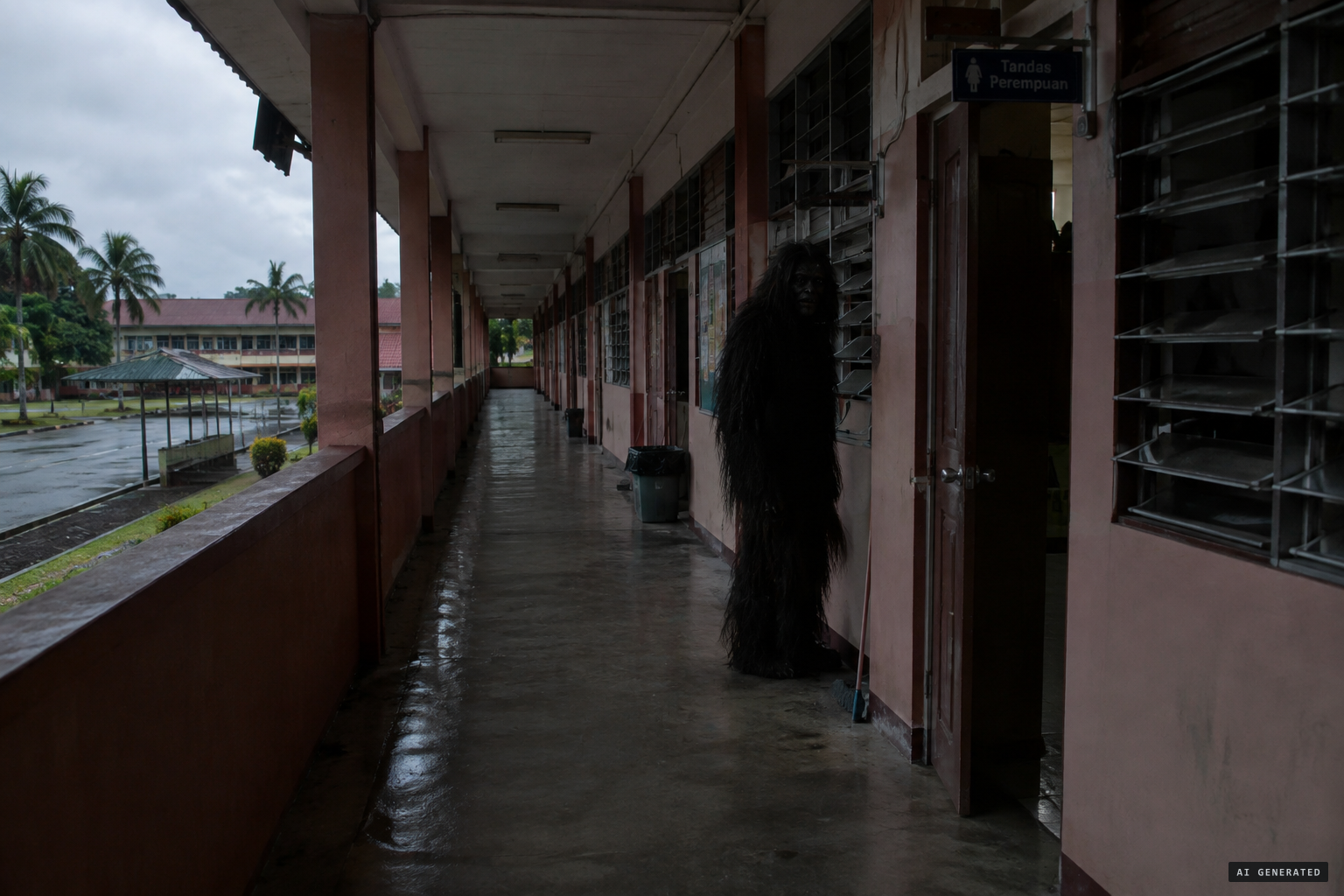The lembaga hitam, a black, hairy, ugly-faced figure, stalking the corridors