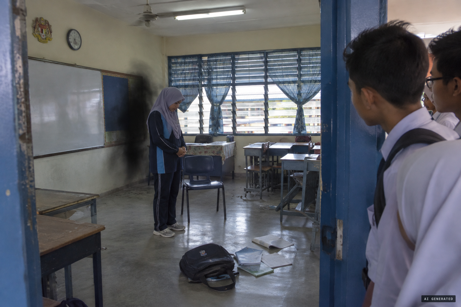 A PE teacher holds an affected pupil, feels pulled and recites Ayat Kursi